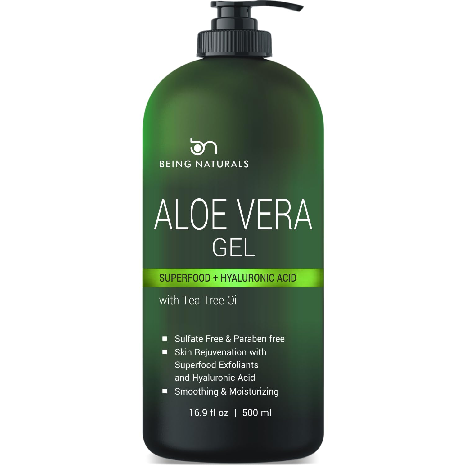 Being Naturals Aloe Vera Gel – 100% Pure Organic Aloe, Hyaluronic Acid & Superfoods, 16.9 oz