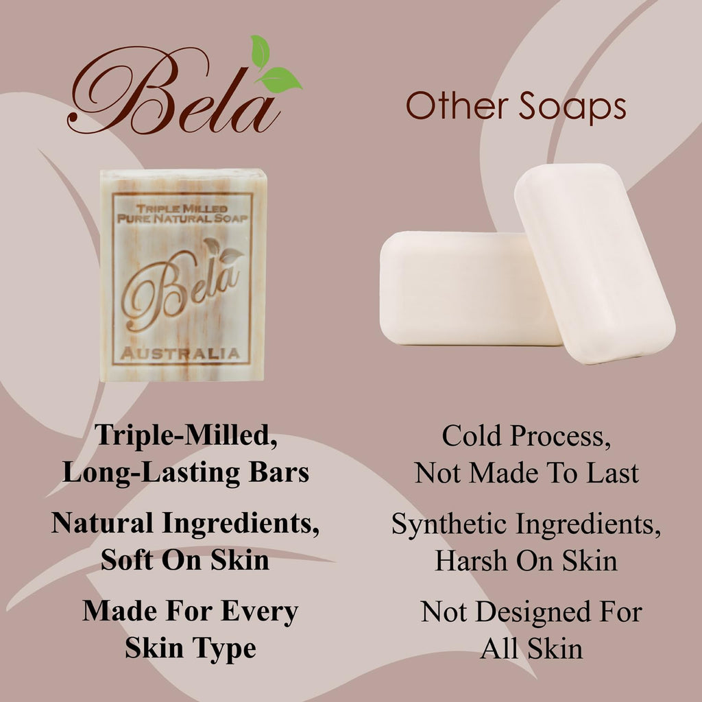 BELA Triple Milled Soap Variety Pack – 6 Bars, 3.3 oz Each, Made in Australia