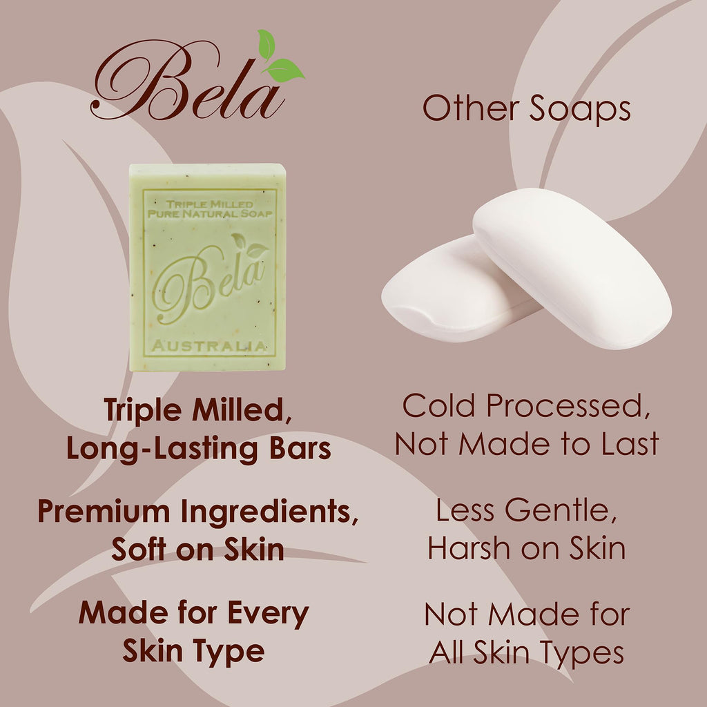 BELA Triple Milled Soap Variety Pack – 12 Bars, 3.3 oz Each, Organic Shea Butter | Made in Australia