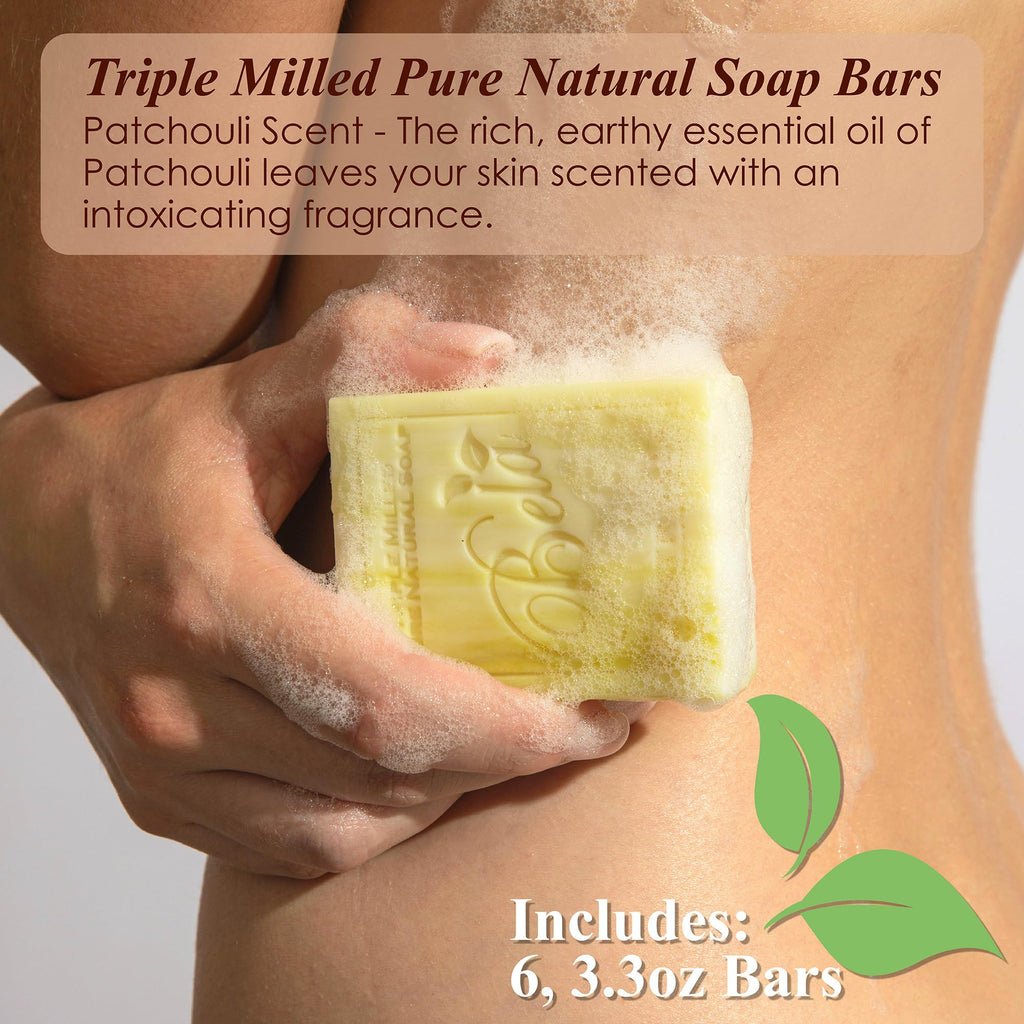 BELA Patchouli Soap 3.3 oz Pack of 6 | French Triple Milled Bar with Organic Shea Butter | Made in Australia