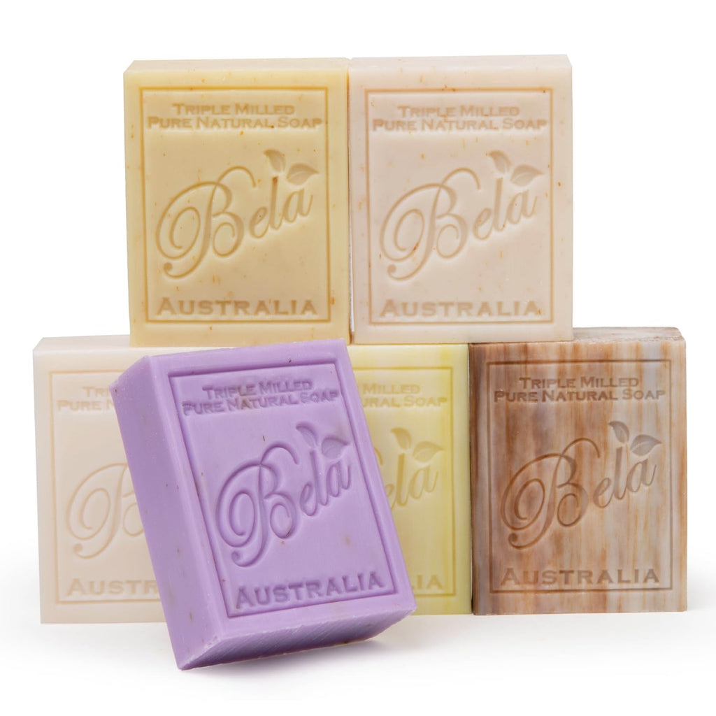 BELA Triple Milled Soap Variety Pack – 6 Bars, 3.3 oz Each, Made in Australia