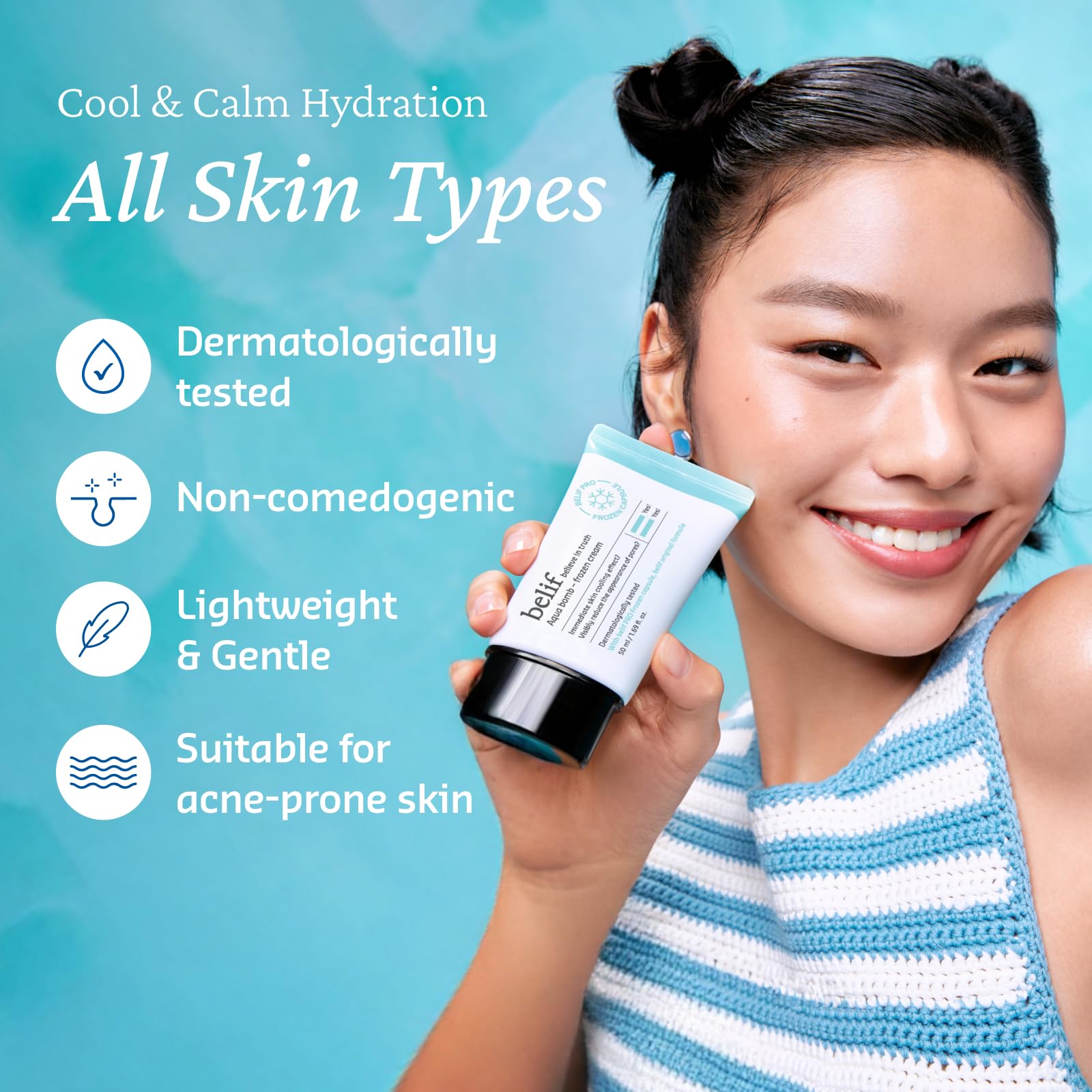 belif Aqua Bomb Cooling Relief Cream – Lightweight Hydration with Panthenol & Niacinamide