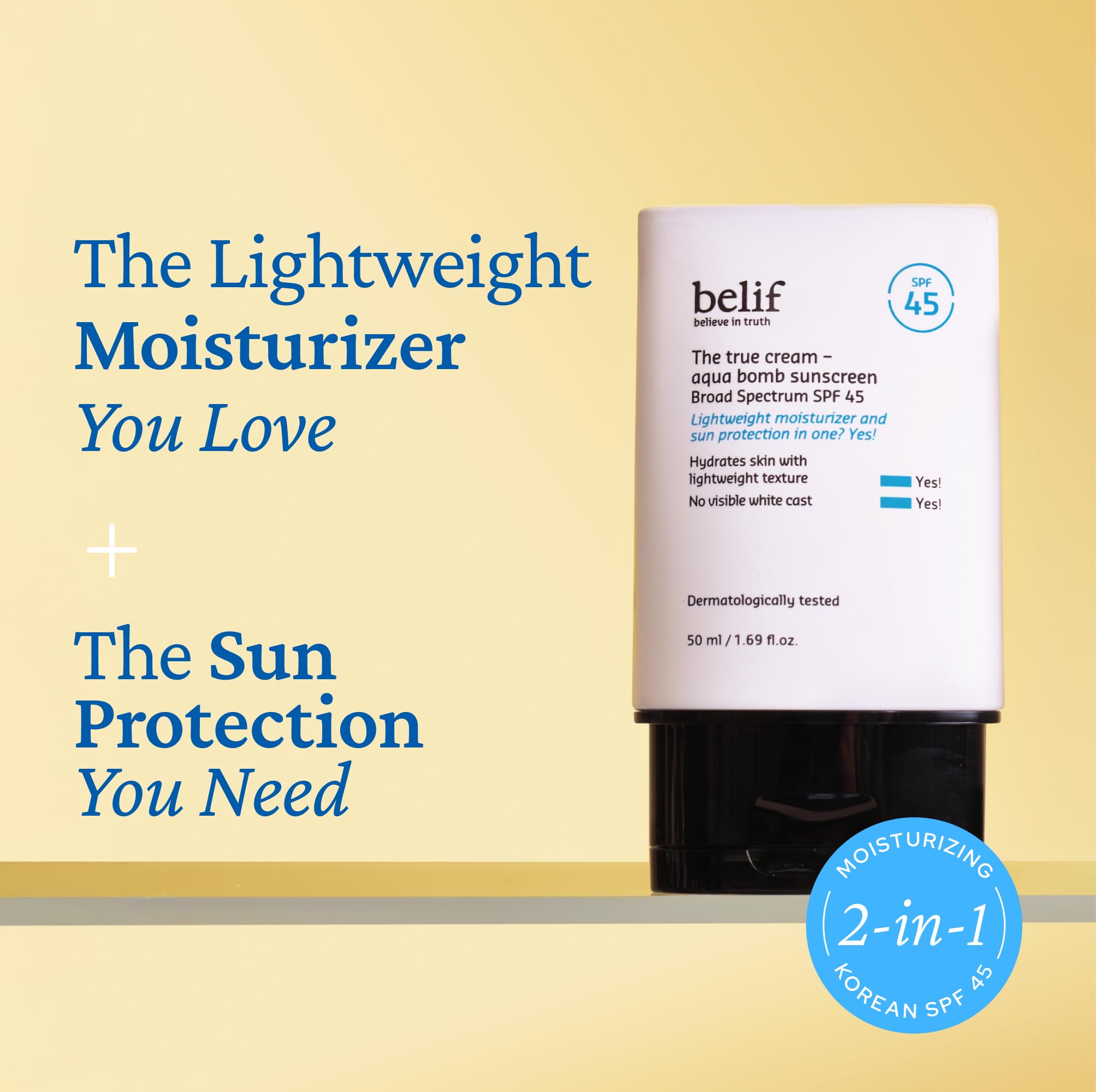 belif Aqua Bomb SPF 45 Niacinamide Sunscreen | Hydrating, No White Cast, Lightweight SPF 45