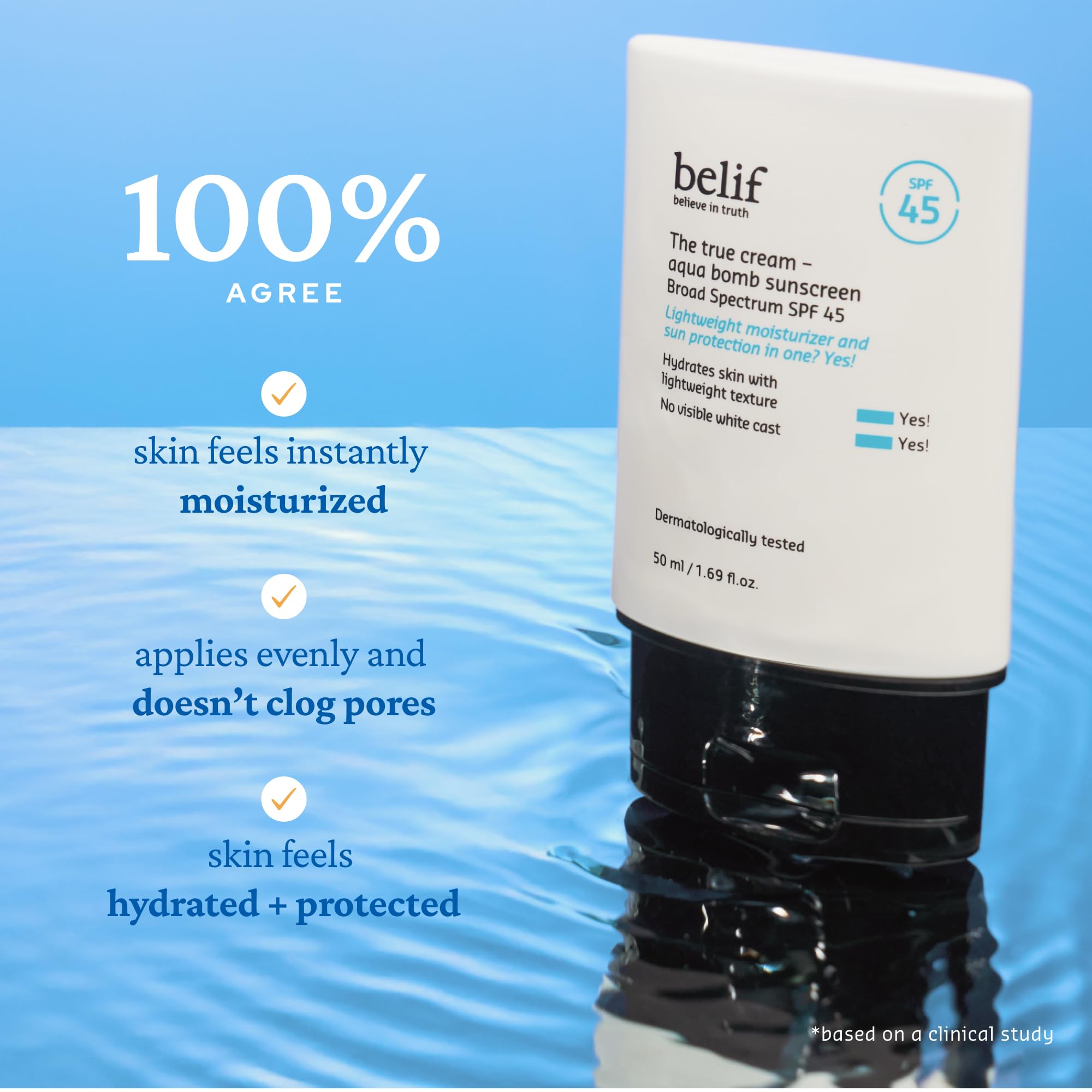 belif Aqua Bomb SPF 45 Niacinamide Sunscreen | Hydrating, No White Cast, Lightweight SPF 45