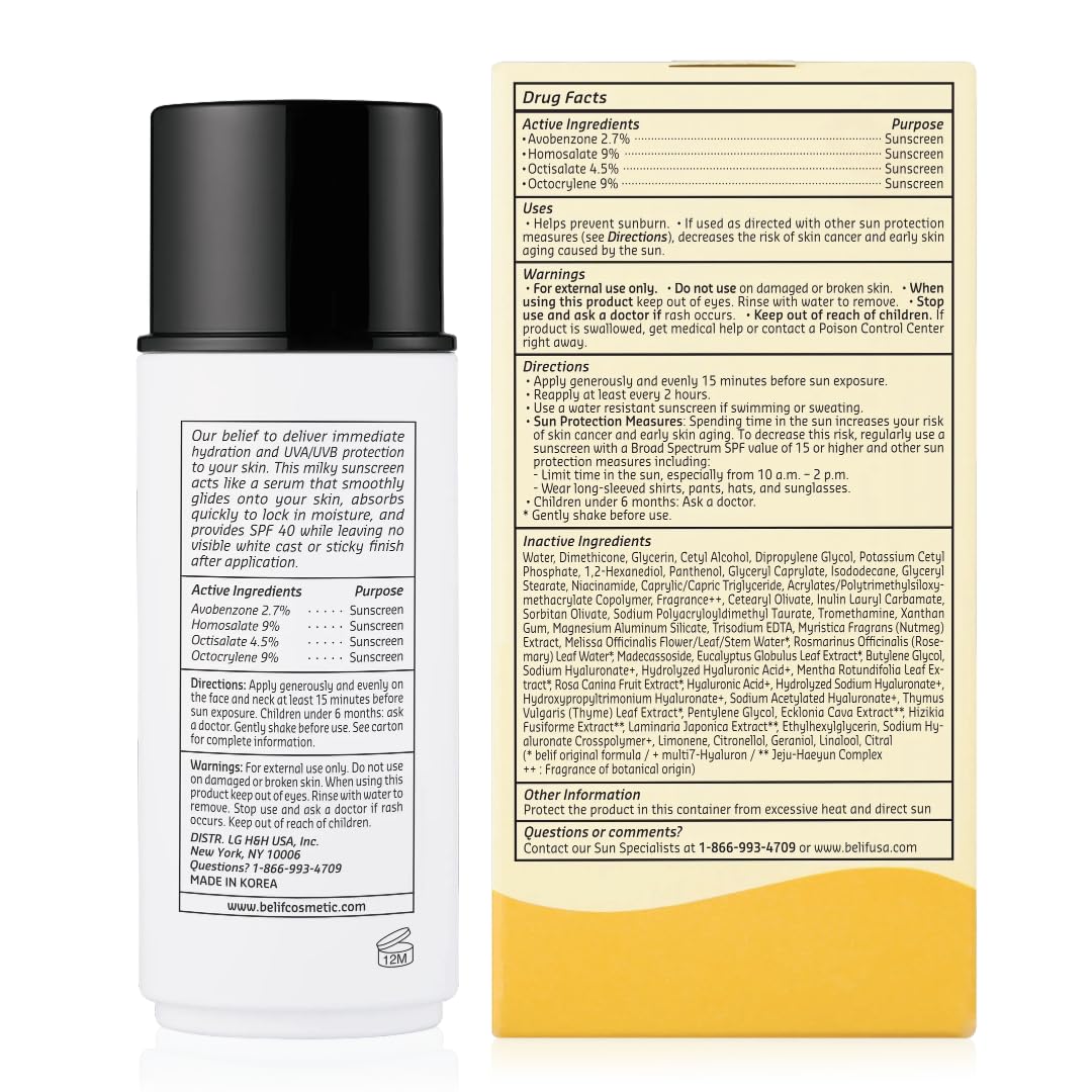 belif Milky Niacinamide Sunscreen SPF 40 – Lightweight, Invisible Sun Serum with 7 Types of Hyaluronic Acid