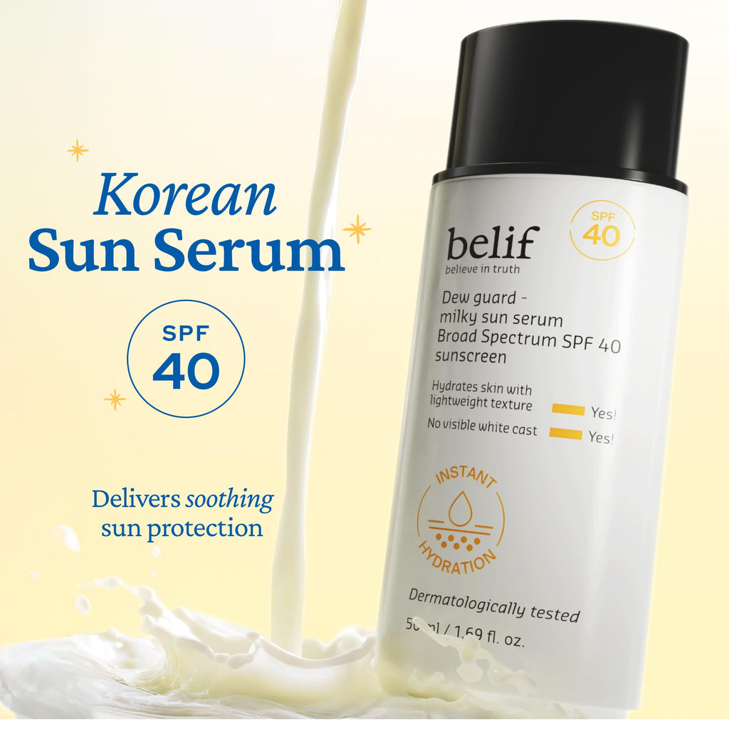 belif Milky Niacinamide Sunscreen SPF 40 – Lightweight, Invisible Sun Serum with 7 Types of Hyaluronic Acid