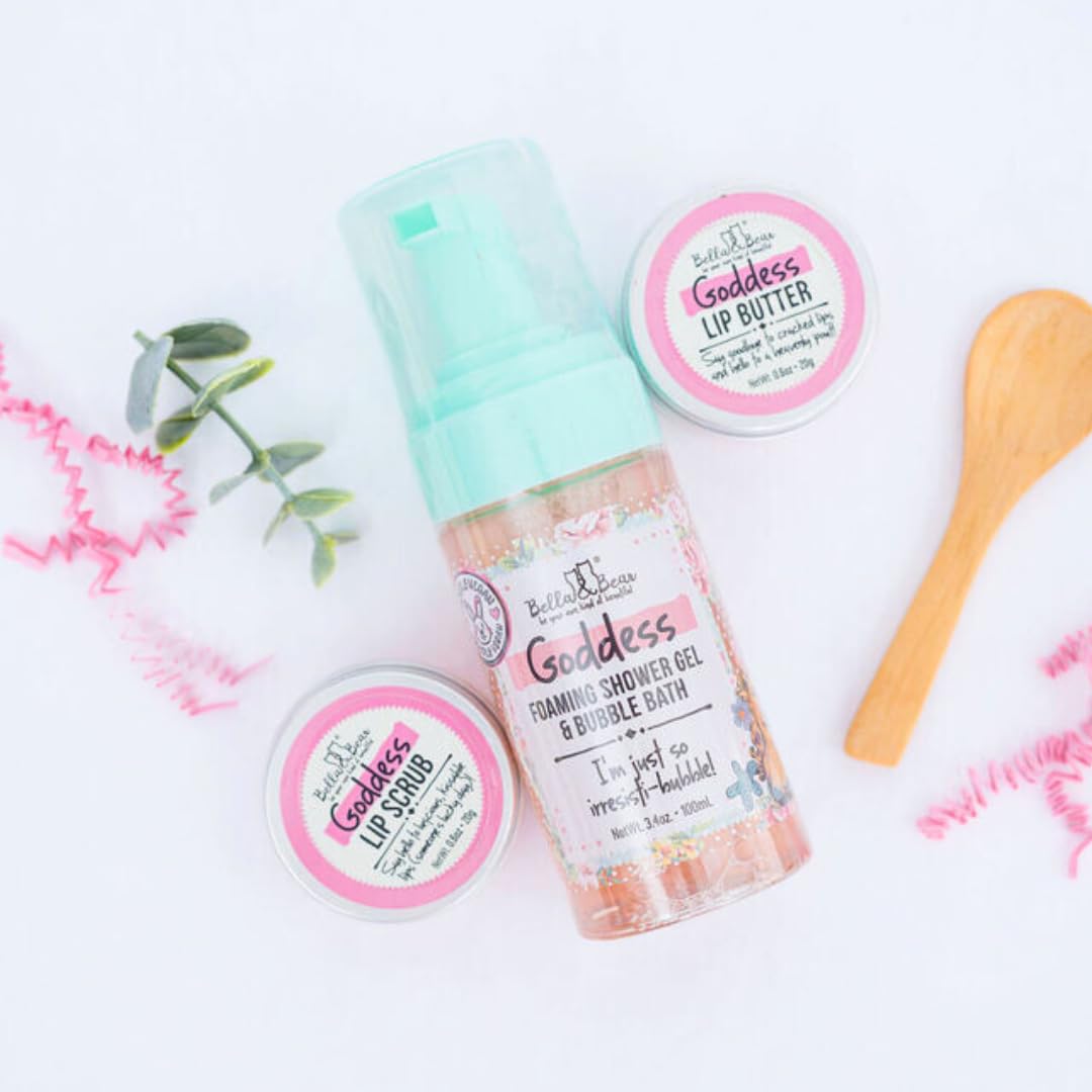 Bella & Bear Goddess Mini Gift Set — 2-in-1 Shower Gel, Bubble Bath, Lip Scrub & Lip Butter