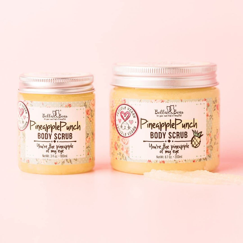Bella & Bear Pineapple Body Scrub Exfoliator – Vegan Sugar Scrub for Smooth Skin, Fresh Pineapple Scent (6.7 oz)