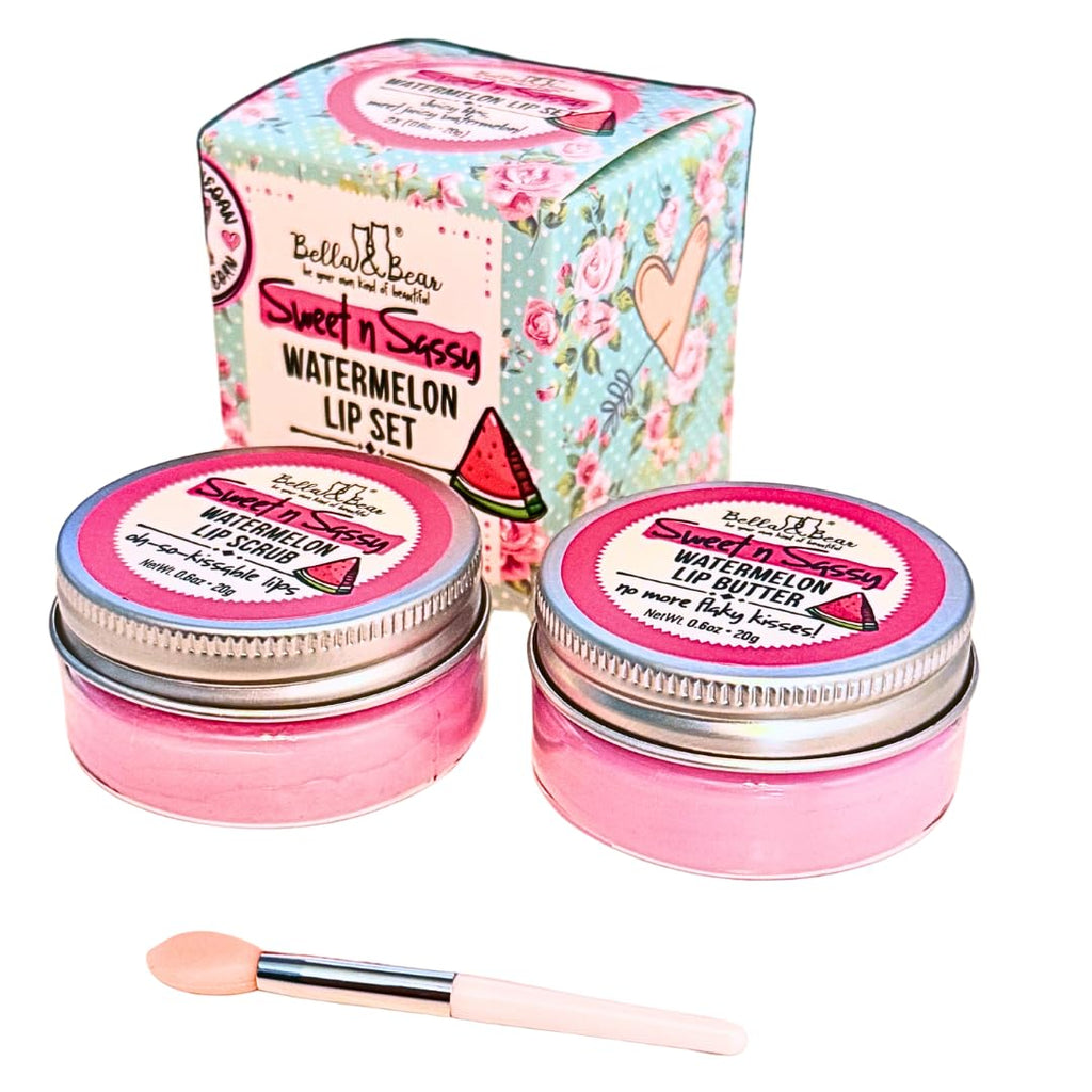 Bella & Bear Sweet n Sassy Watermelon Lip Set – Vegan Scrub & Lip Butter Gift