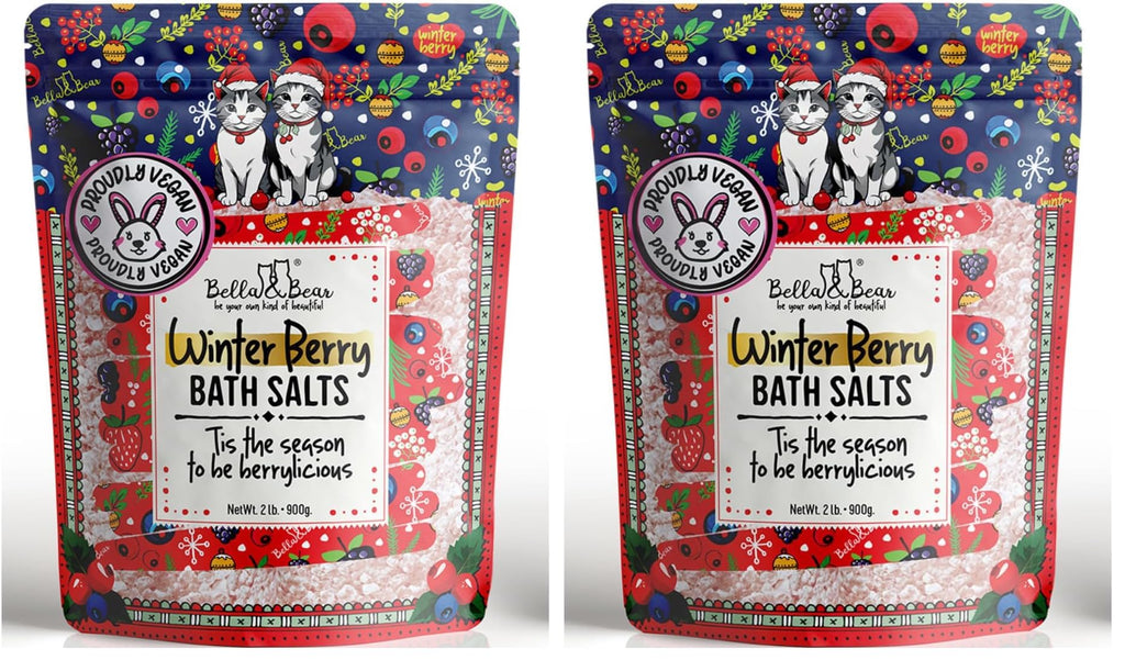 Bella & Bear Winter Berry Bath Salts – Festive Cruelty-Free Pack of 2 | Stocking Stuffer Gift