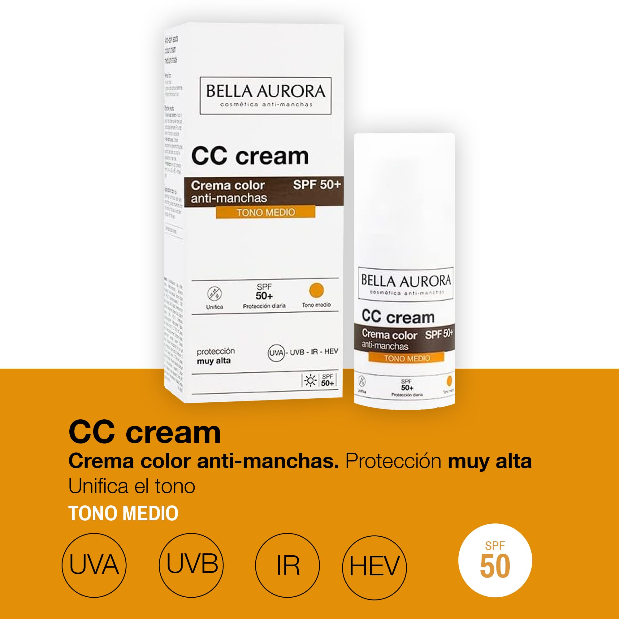 Bella Aurora CC Cream Medium Shade SPF50+ 30ml – Color-Adapt Tint & Broad Spectrum Protection