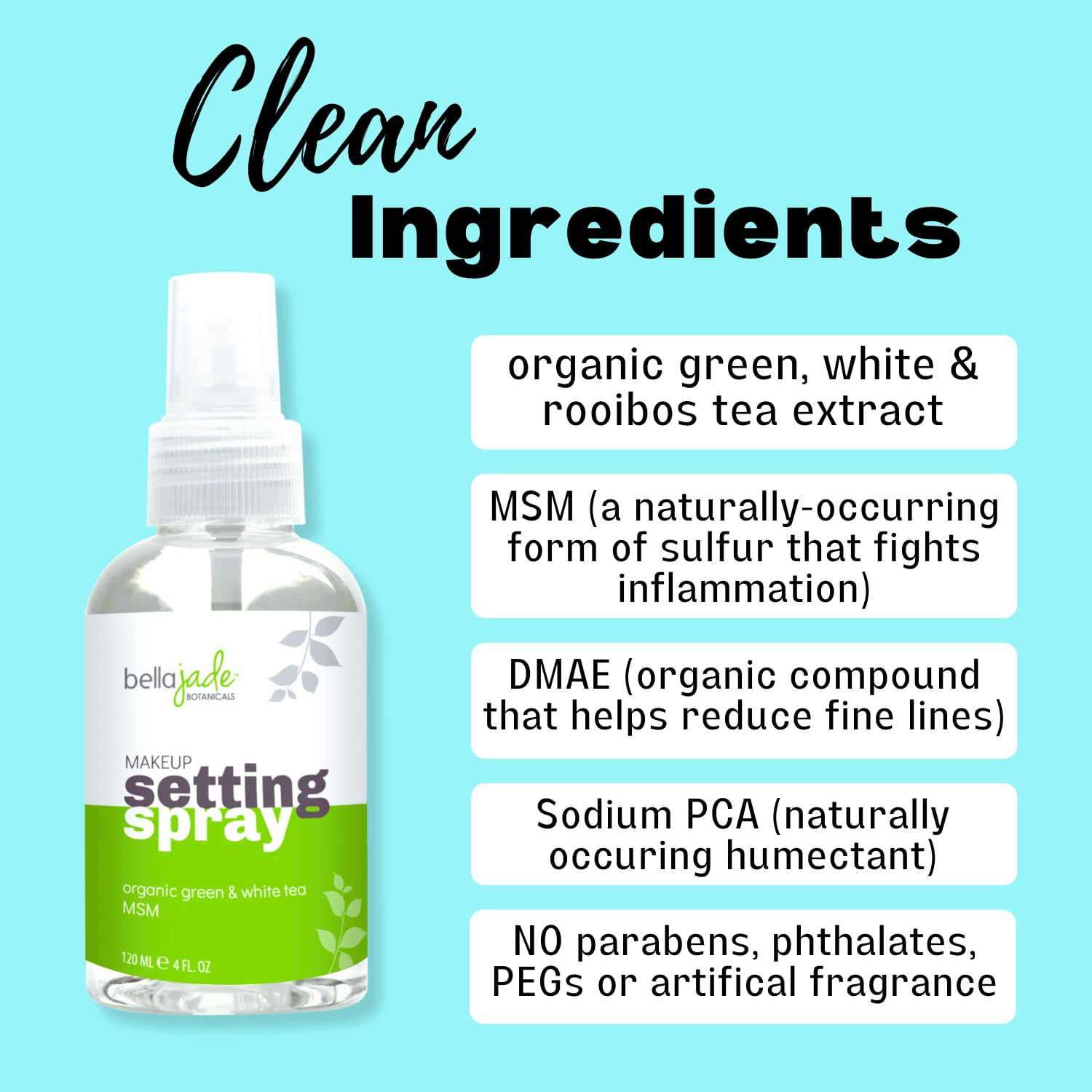 Bella Jade Makeup Setting Spray for Face | Long-Lasting Dewy Finish + Organic Green Tea & MSM (4 oz)