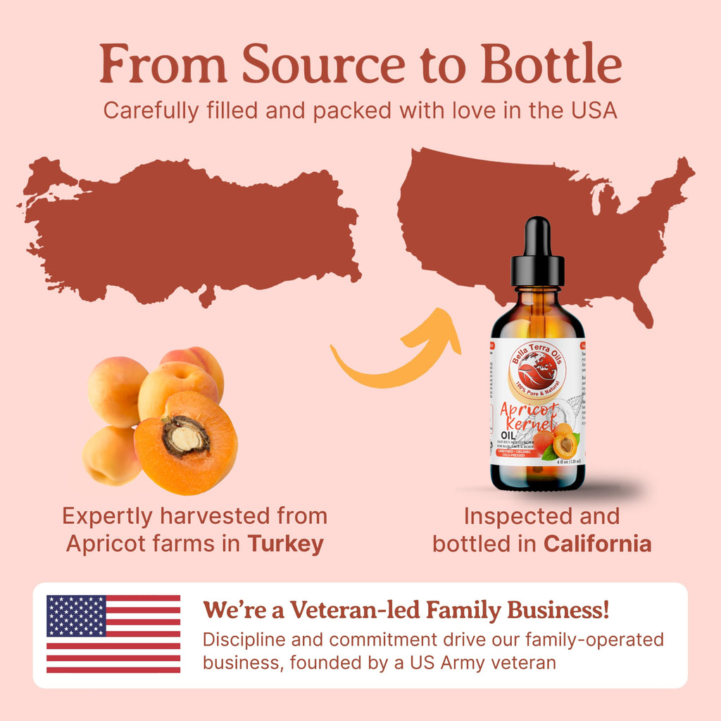Bella Terra Oils Organic Apricot Seed Oil 8 oz — Cold-Pressed Carrier for Skin & Hair