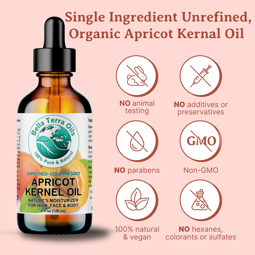 Bella Terra Oils - Organic Apricot Kernel Oil 16 oz | Cold-Pressed Carrier Oil for Skincare & Essential Oils