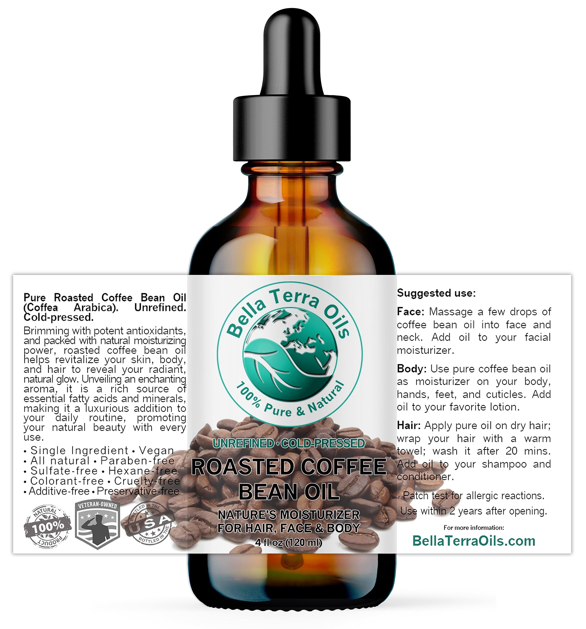 Bella Terra Oils Roasted Coffee Bean Oil – 4 oz | Luxurious Coffee Extract with Essential Fatty Acids
