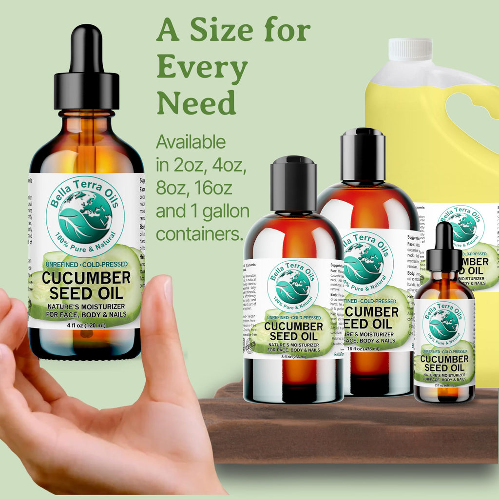 Bella Terra Oils Cucumber Seed Oil 4 oz | Hydration, Linoleic Acid & Phytosterols for Skin