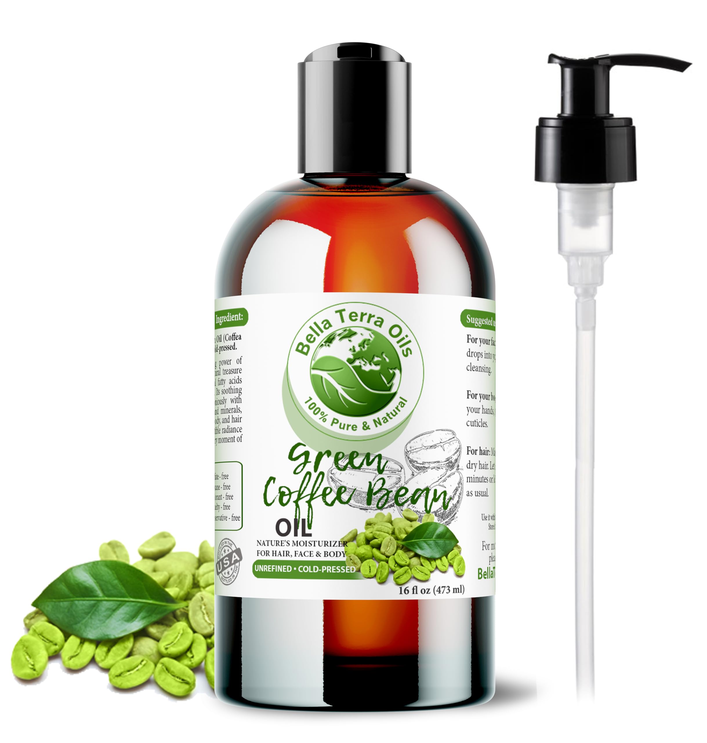 Bella Terra Oils – Green Coffee Bean Oil 16oz for Radiant Skin