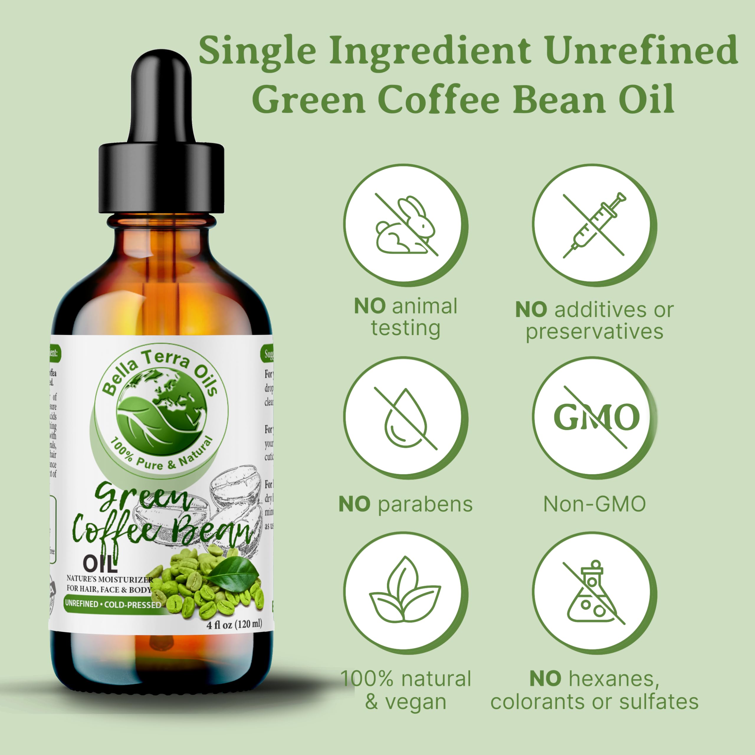 Bella Terra Oils – Green Coffee Bean Oil 16oz for Radiant Skin