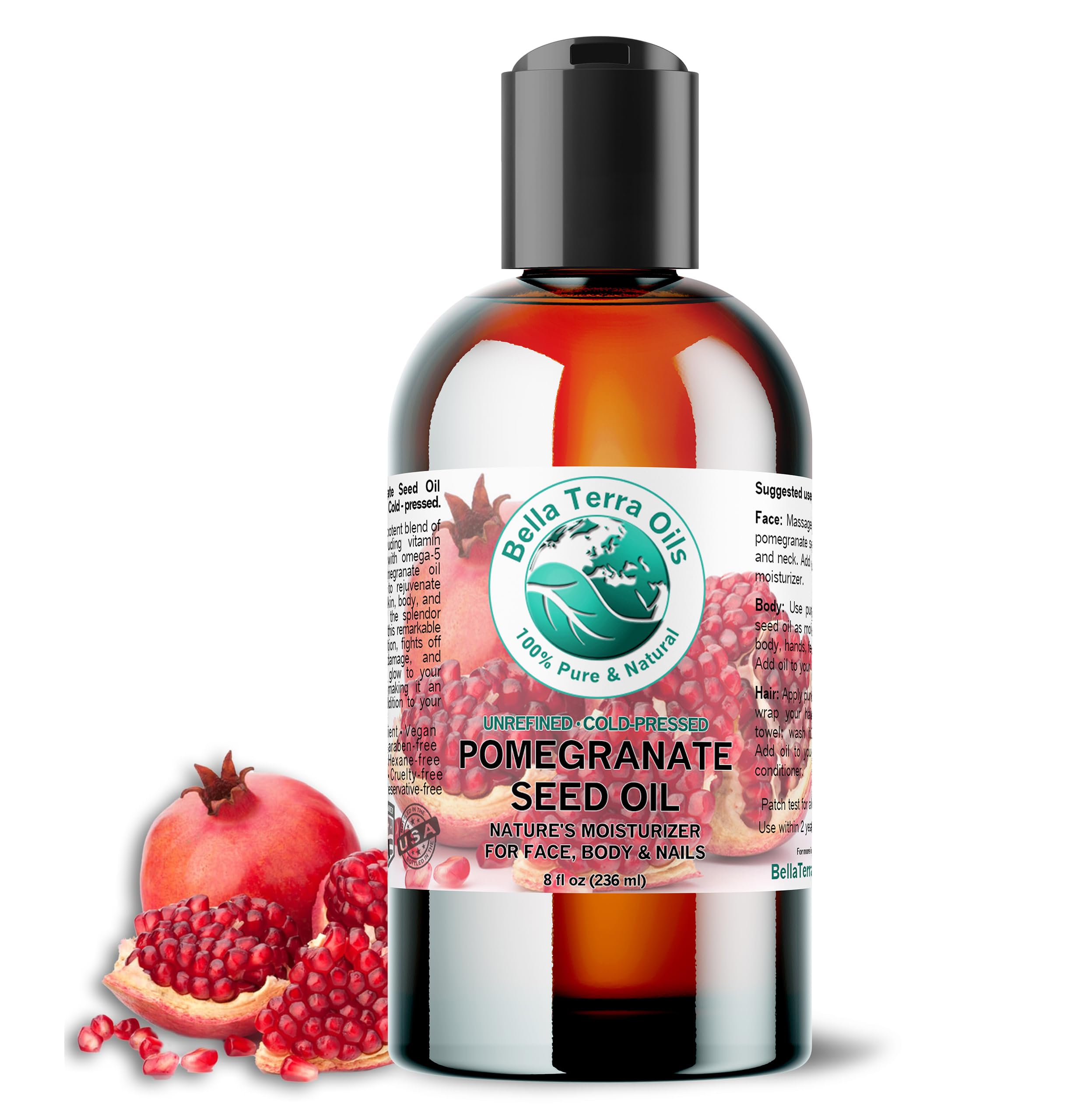 Bella Terra Oils Organic Pomegranate Seed Oil 8 oz – Hydration & Antioxidants