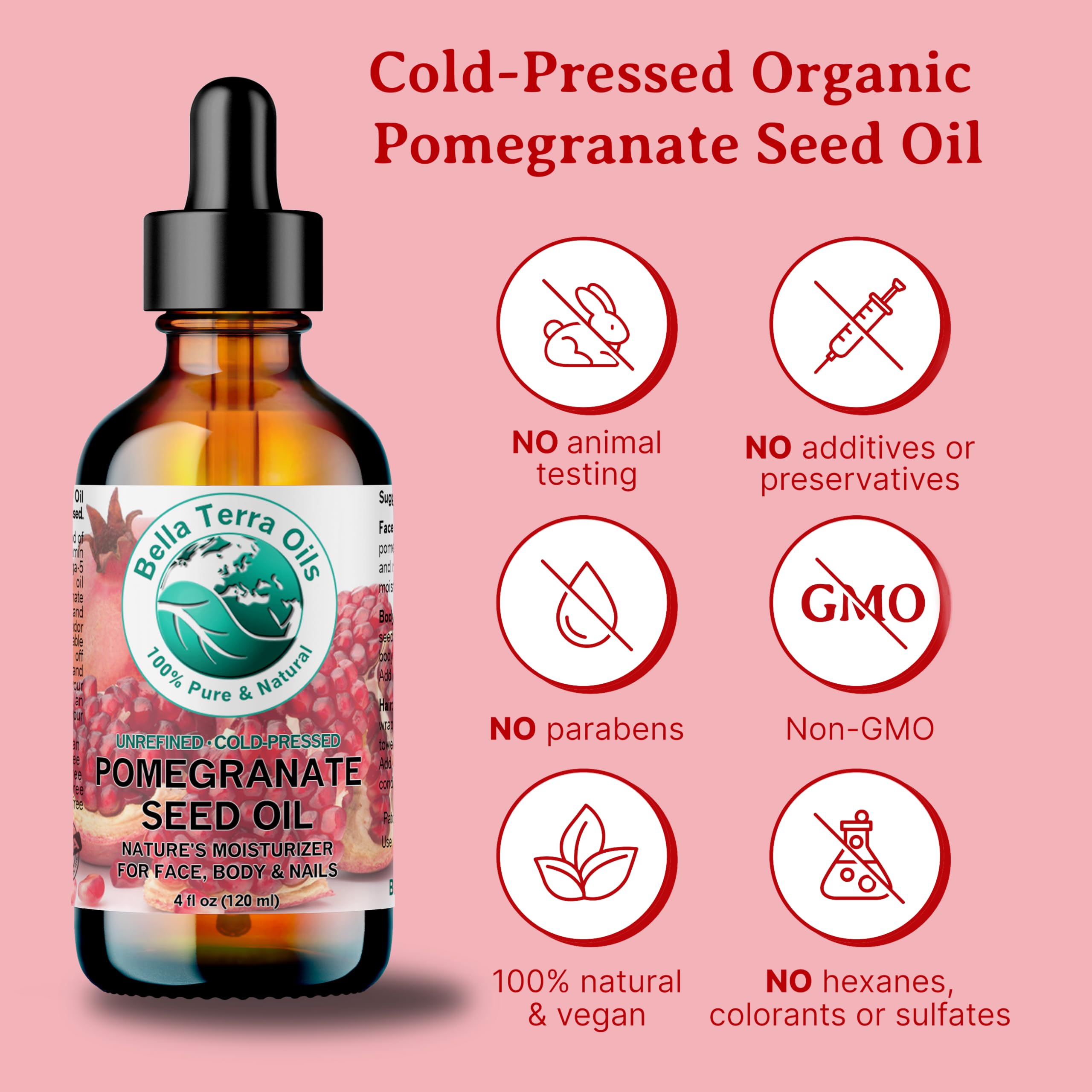 Bella Terra Oils Organic Pomegranate Seed Oil 8 oz – Hydration & Antioxidants