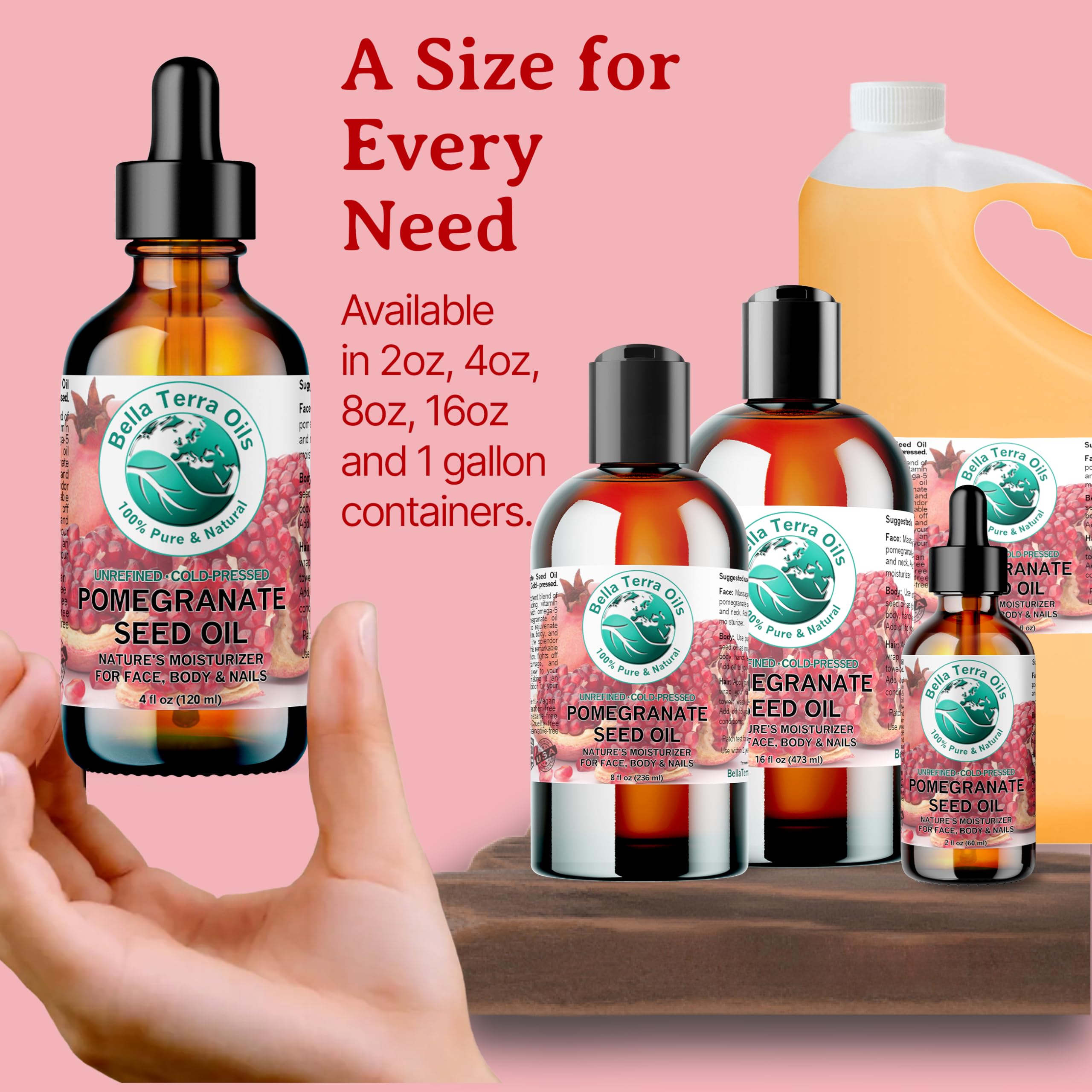 Bella Terra Oils Organic Pomegranate Seed Oil 8 oz – Hydration & Antioxidants