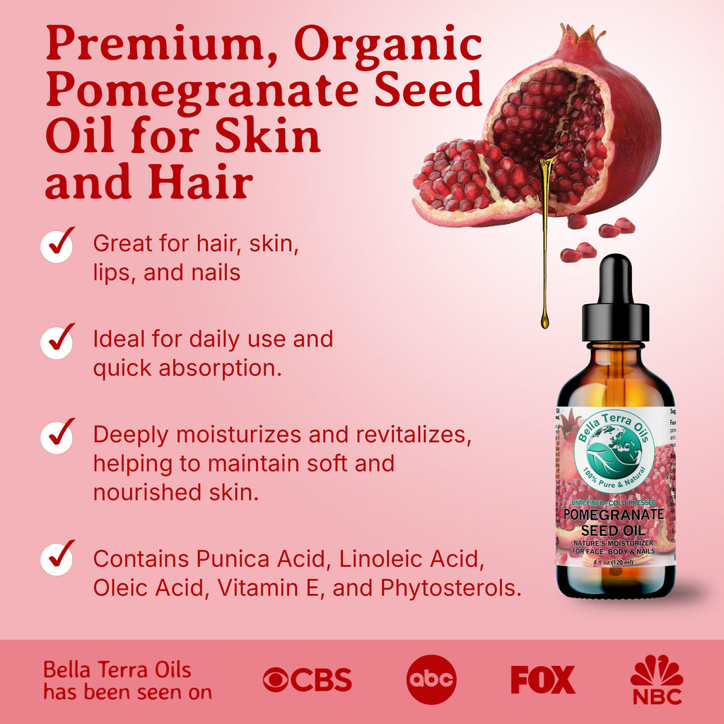 Bella Terra Oils Organic Pomegranate Seed Oil 8 oz – Hydration & Antioxidants