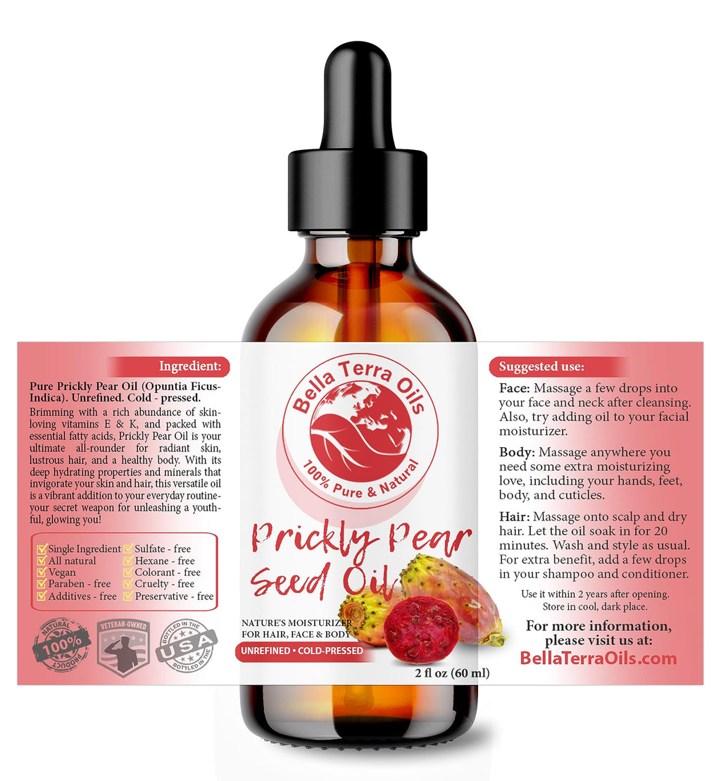 Bella Terra Oils - Prickly Pear Seed Oil 2oz | Vitamin A & Magnesium Rich Skincare