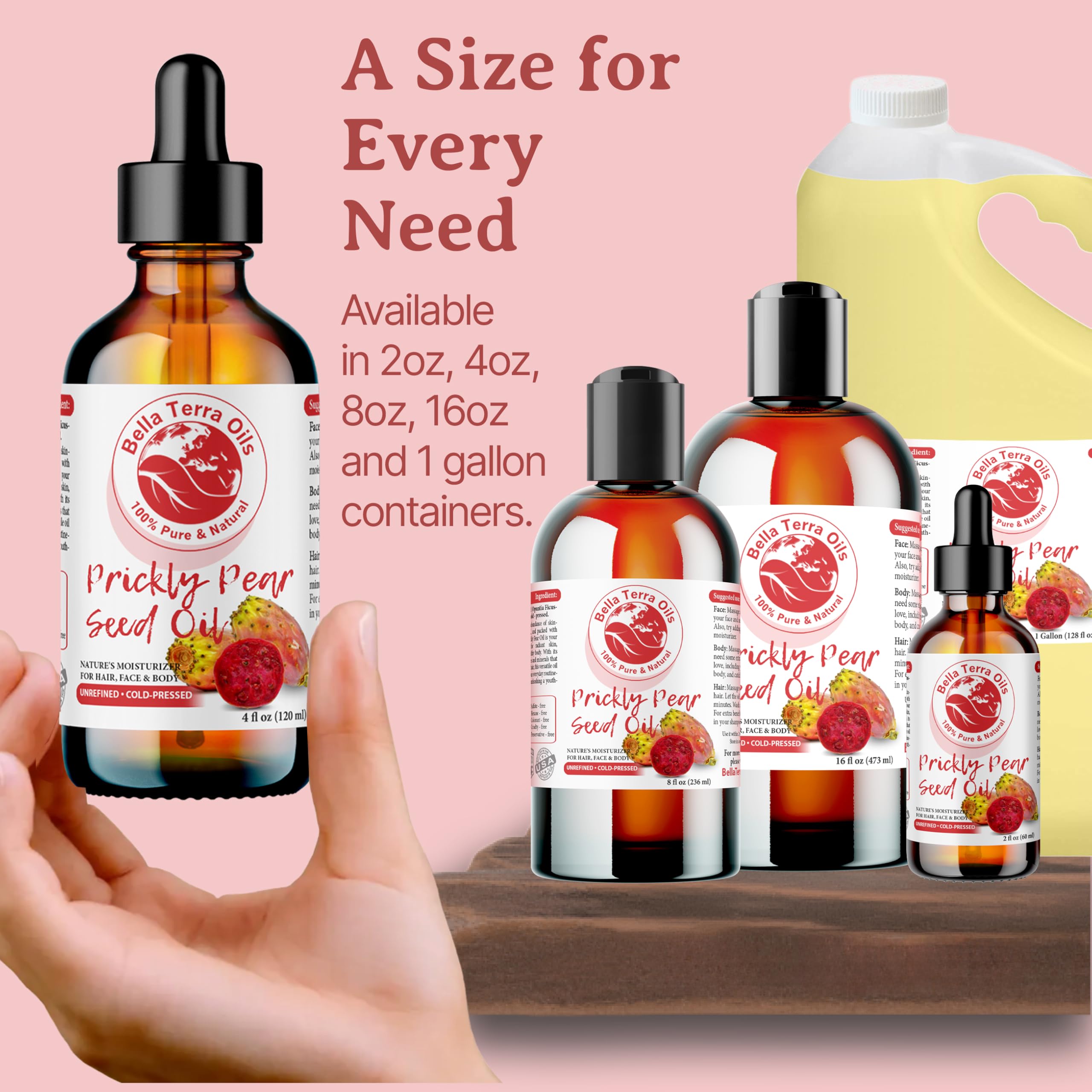 Bella Terra Oils - Prickly Pear Seed Oil 8 oz | Pure Cactus Seed Extract & Vitamin-Rich Skin