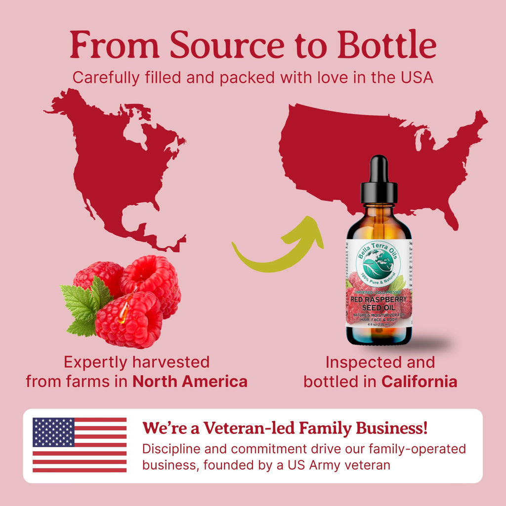 Bella Terra Oils Red Raspberry Seed Oil 8 oz — Cold-Pressed Omega-3, 6 & 9 for Radiant Skin