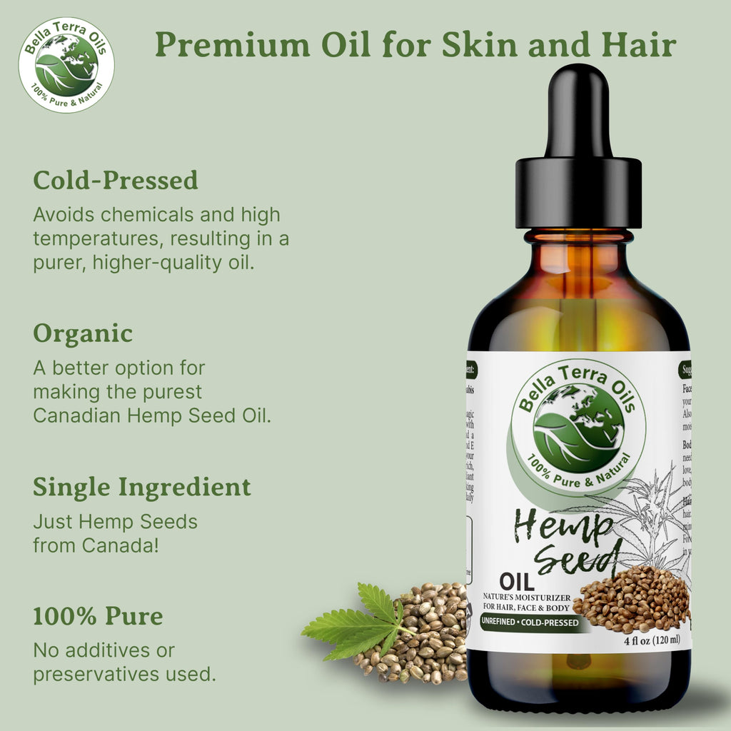 Bella Terra Oils Hemp Seed Oil 8 oz — Cold-Pressed, Pure & Nutrient-Rich