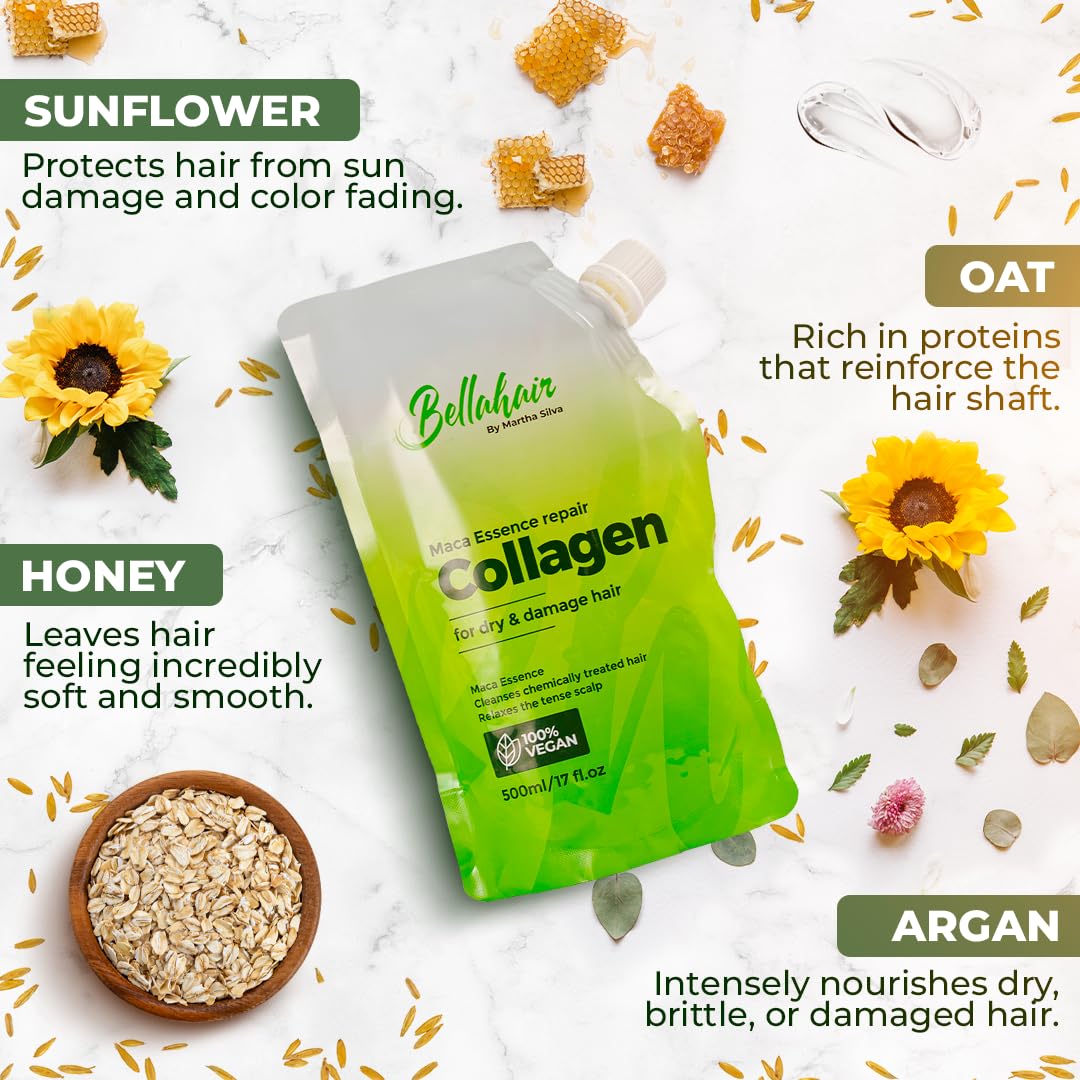 Bellahair Hydrating Collagen Hair Mask – 17oz for Dry Damaged Hair | Hydrolyzed Keratin, Argan Oil & Botanical Extracts