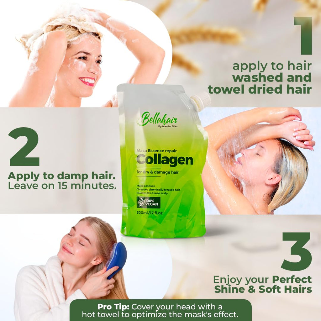 Bellahair Hydrating Collagen Hair Mask – 17oz for Dry Damaged Hair | Hydrolyzed Keratin, Argan Oil & Botanical Extracts