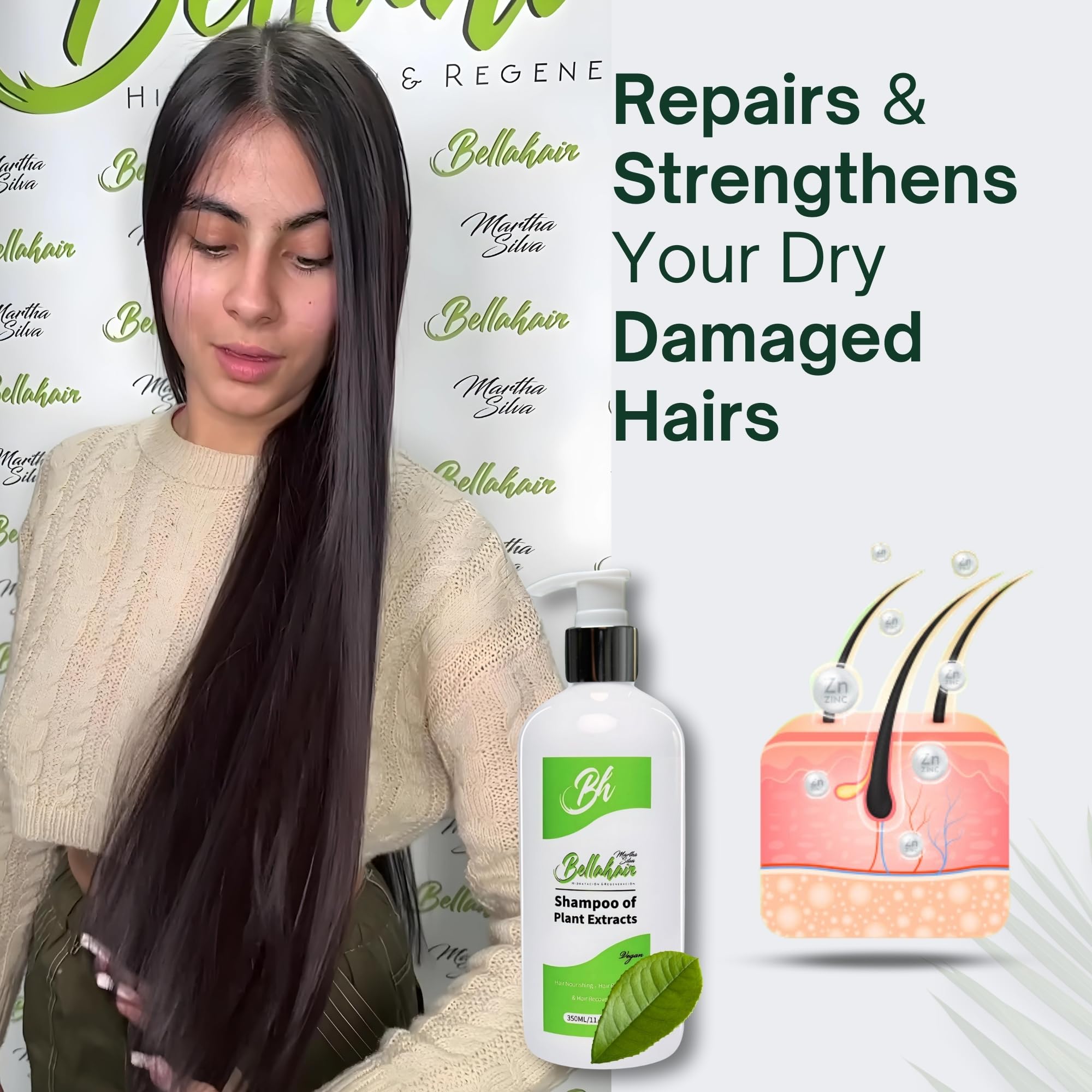 Bellahair Organic Tea Tree Shampoo | Sulfate-Free for Curly, Thinning & Color-Treated Hair
