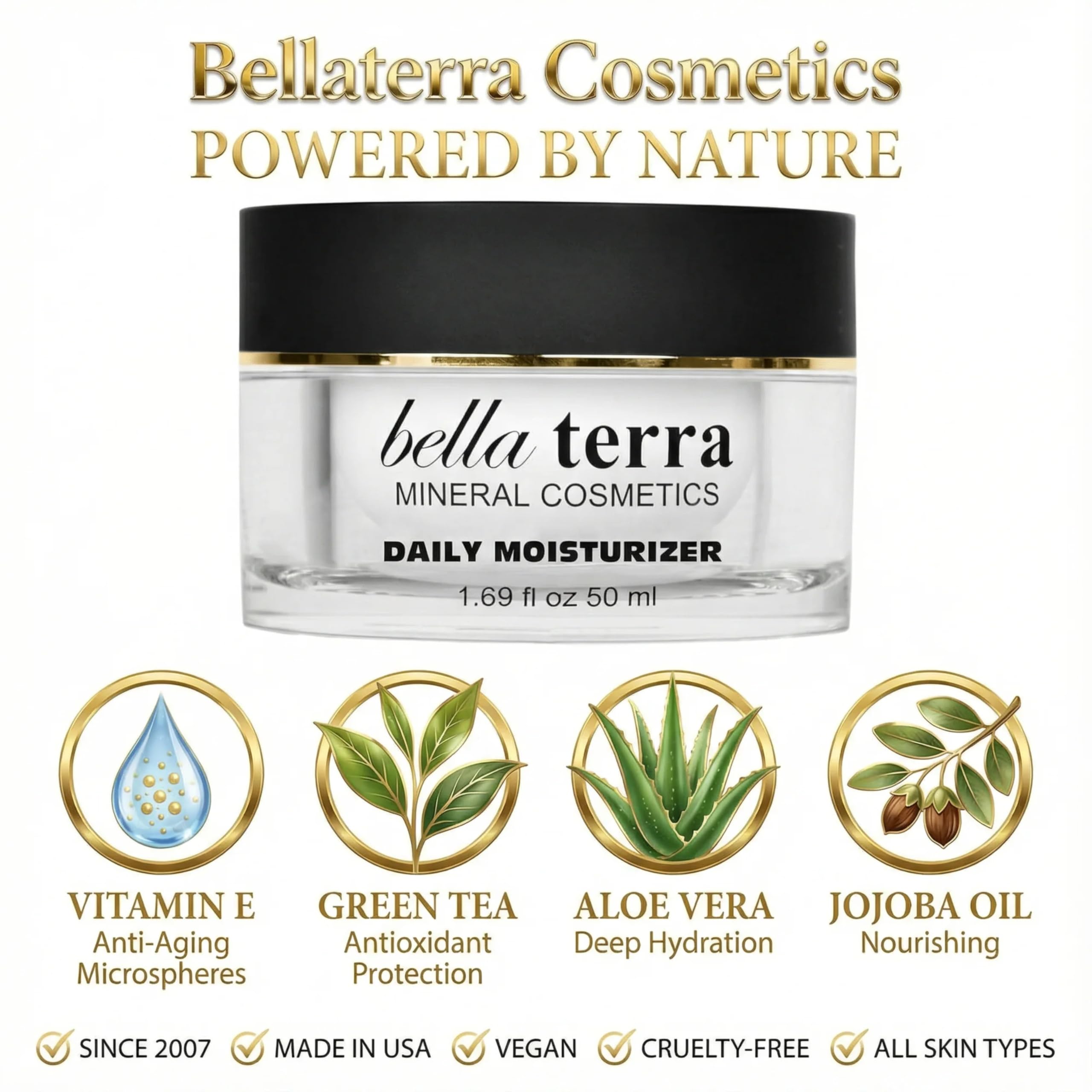 Bellaterra Cosmetics Daily Face Moisturizer – Aloe Vera, Green Tea, Vitamin E, Lightweight Hydration