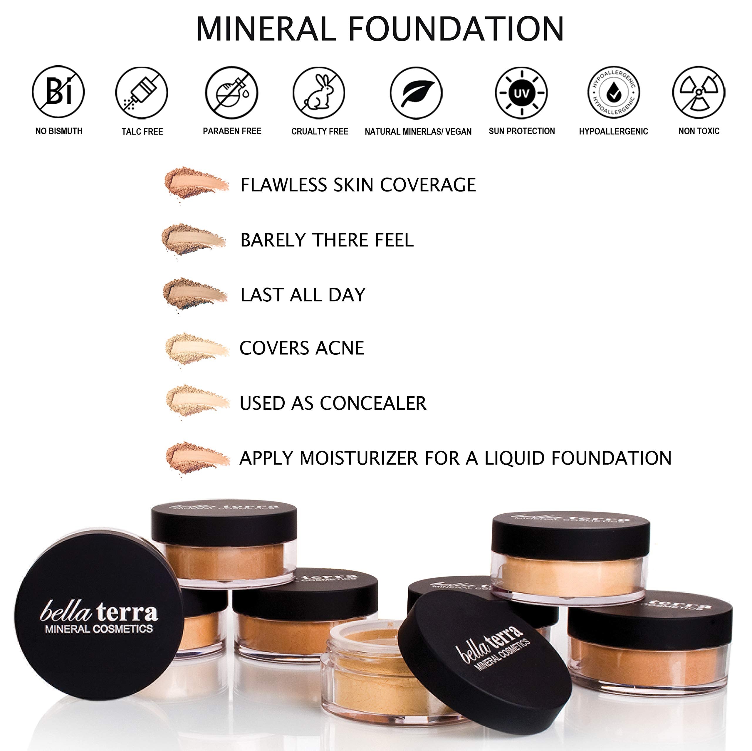 Bellaterra BellaTerra Mineral Powder Foundation Ultra Deep Cool – Matte Finish, Buildable Coverage (9g)
