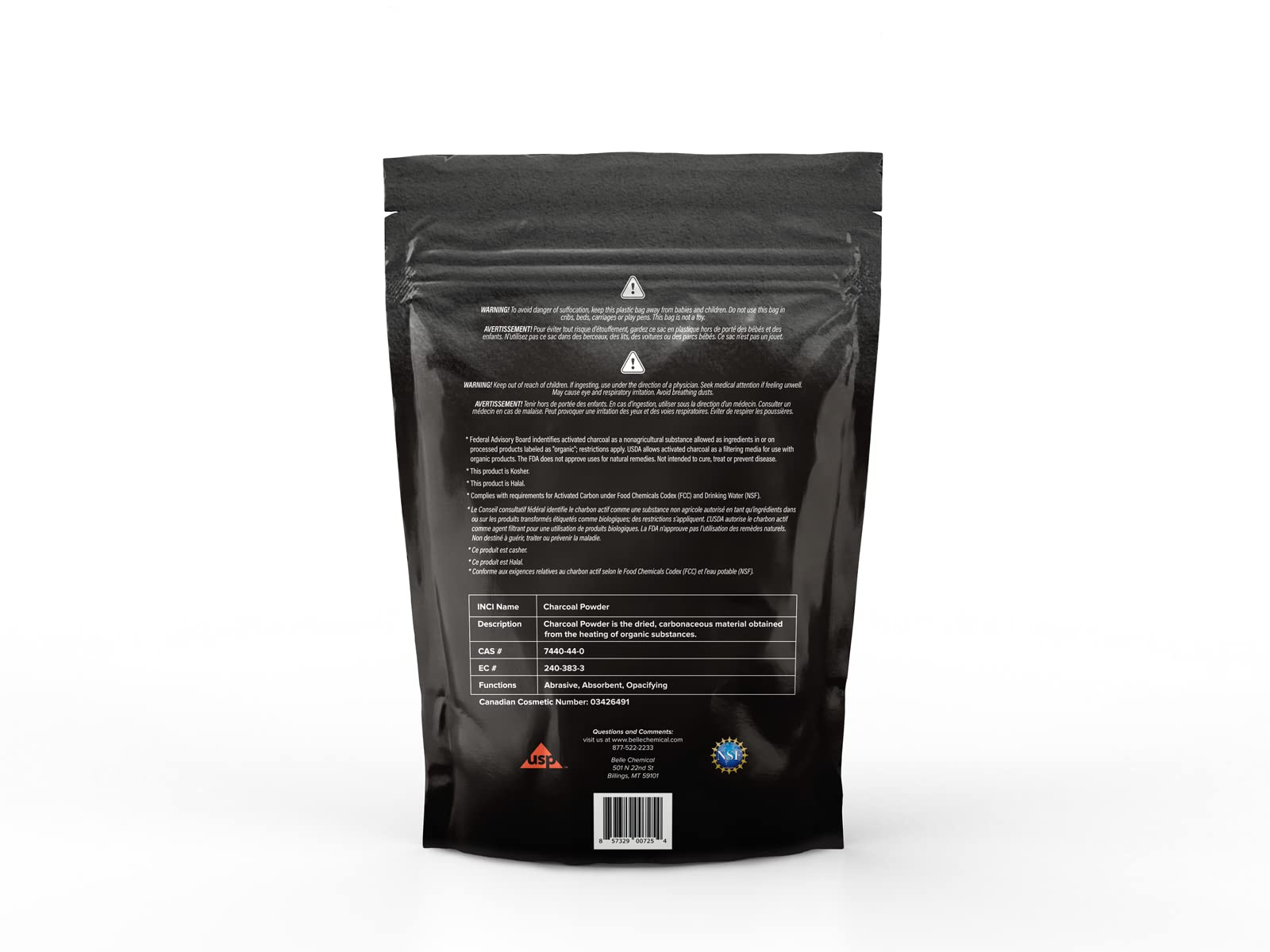 Belle Chemical Organic Coconut Activated Charcoal Powder (5LB) – Food Grade, Kosher, Teeth Whitening, Facial Scrub, Soap Making