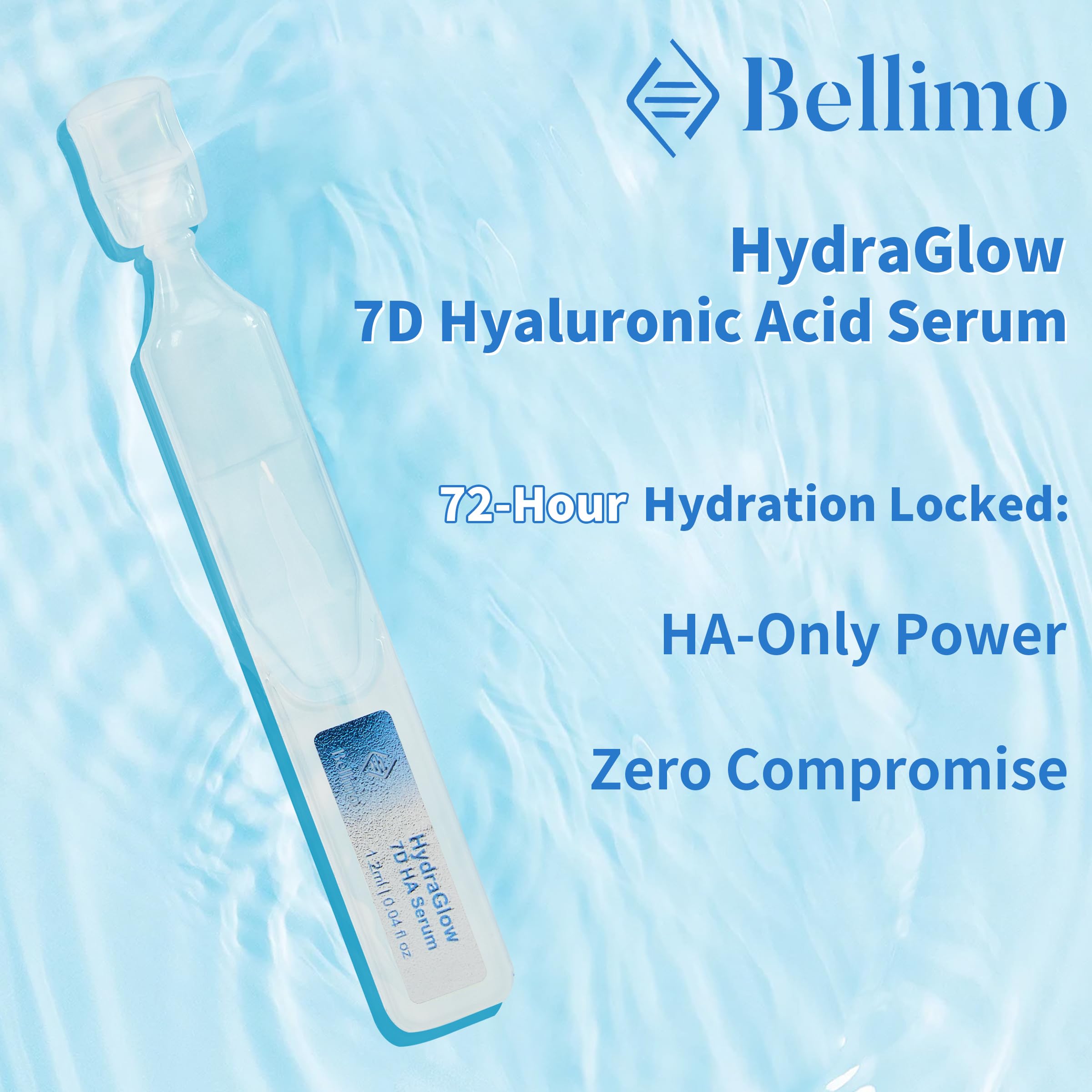 Bellimo Ultra Hydrating Serum — 3% Hyaluronic Acid, 7D Matrix, 72-Hour Lock, Recyclable Vials, 1.2ml x 30