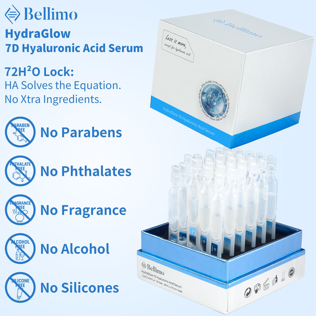 Bellimo Ultra Hydrating Serum — 3% Hyaluronic Acid, 7D Matrix, 72-Hour Lock, Recyclable Vials, 1.2ml x 30