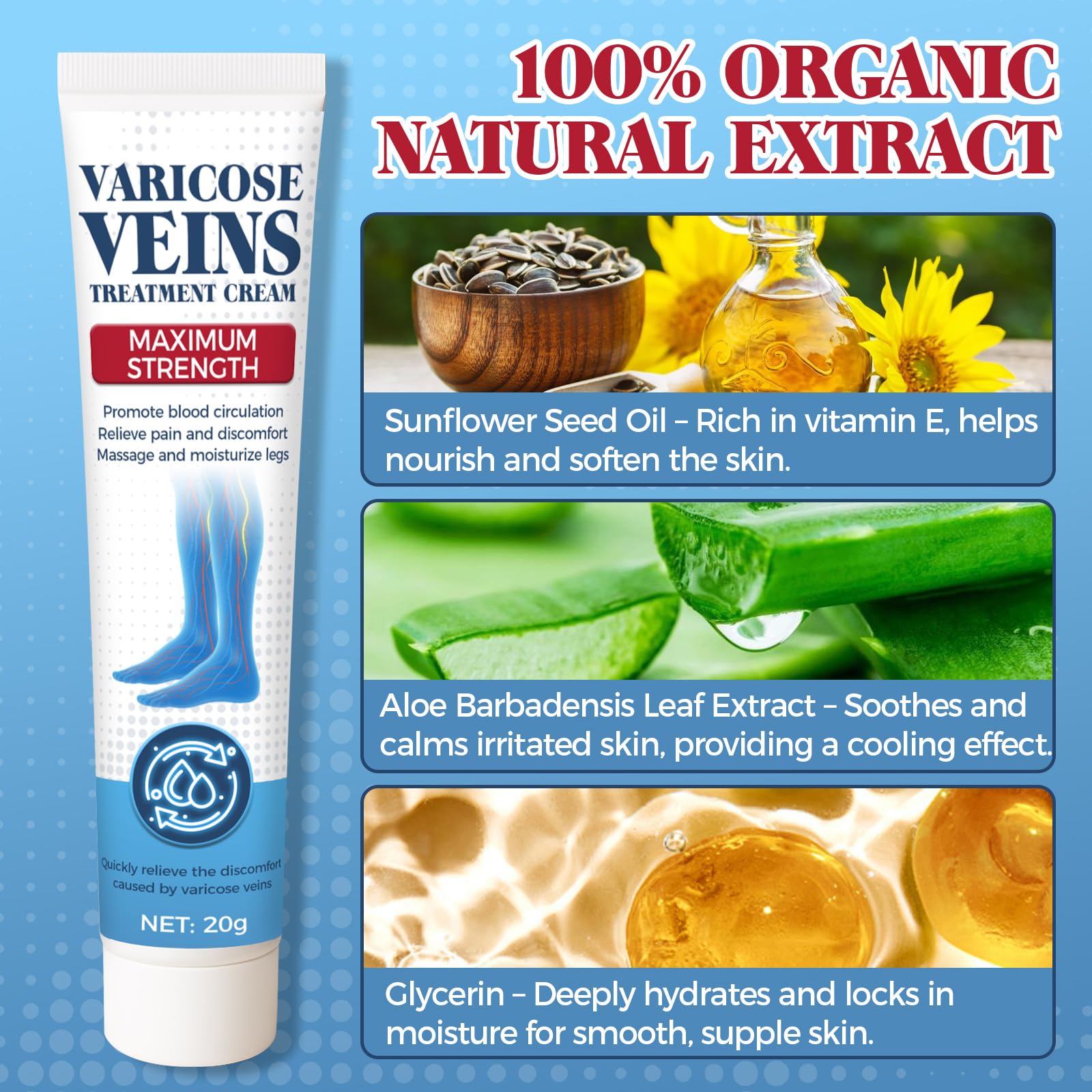 Bellisinno Varicose Veins Cream for Legs – Soothe Tired Legs, Improve Circulation