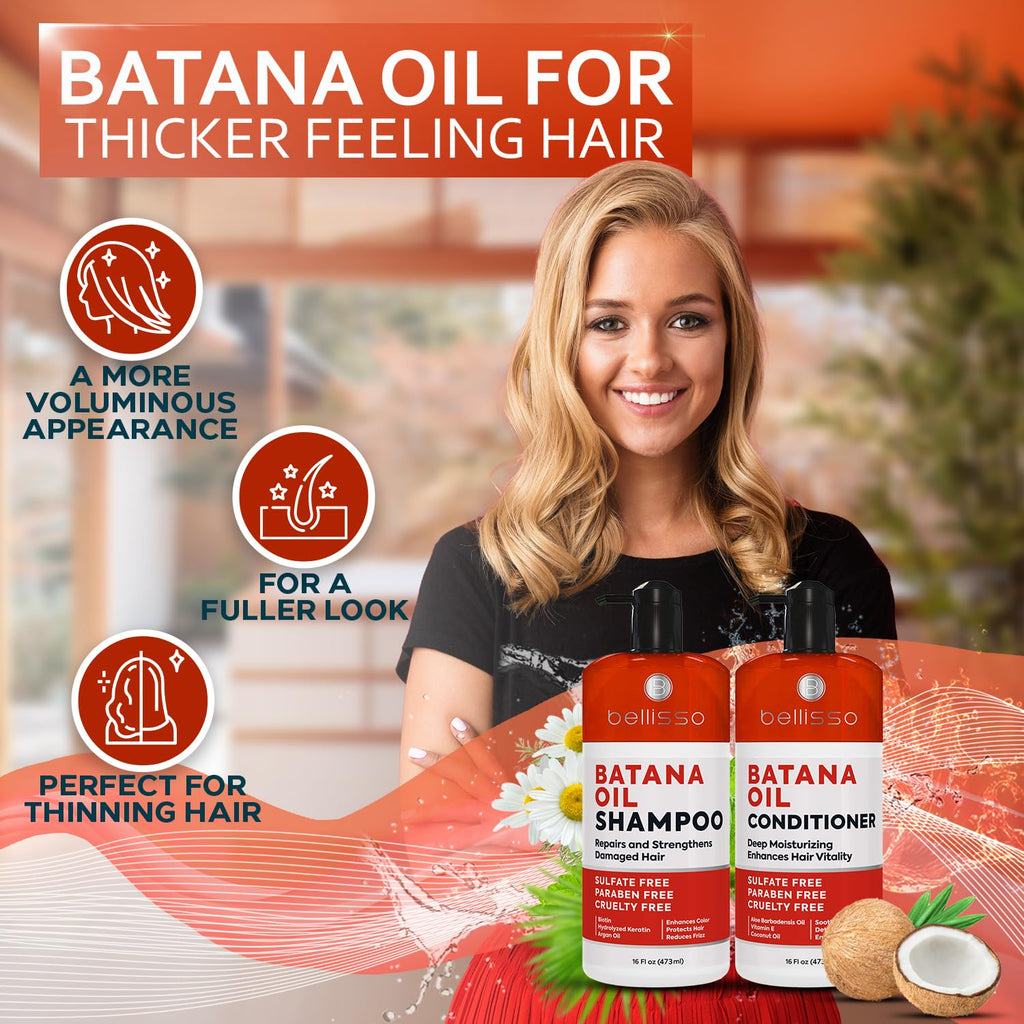 Bellisso Batana Oil Shampoo & Conditioner Set — Thickening, Sulfate-Free, Biotin & Keratin