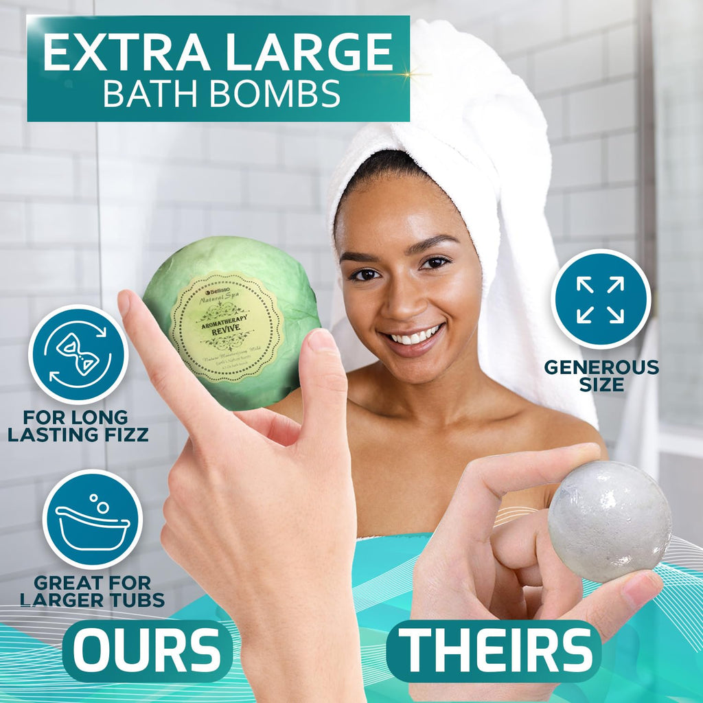 Bellisso Bath Bombs Gift Set – Six XXL 4.1 oz Fizzies, Dead Sea Salt, Cocoa & Shea Oils