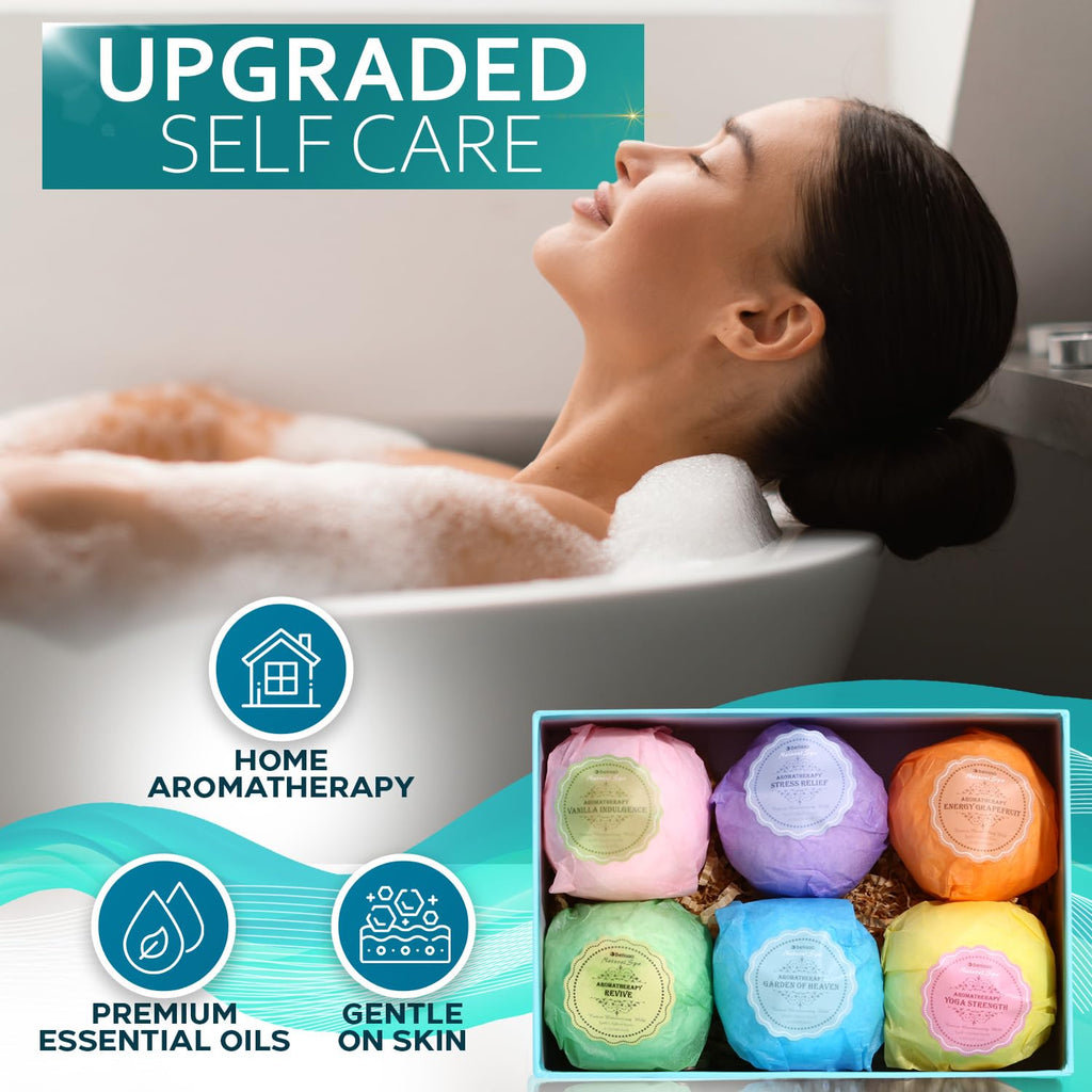 Bellisso Bath Bombs Gift Set – Six XXL 4.1 oz Fizzies, Dead Sea Salt, Cocoa & Shea Oils
