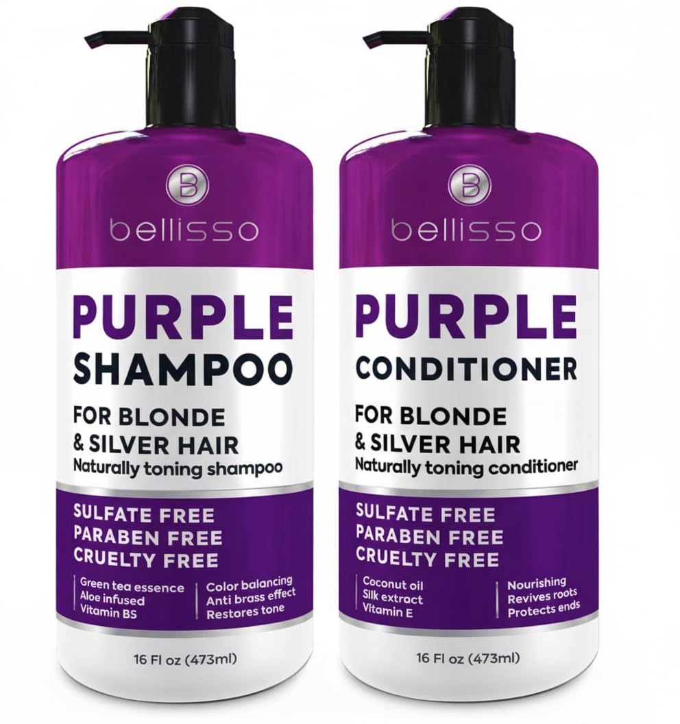 Bellisso Purple Shampoo & Conditioner Set – Toner for Platinum Blonde, Silver, Grey Hair | Sulfate & Paraben Free
