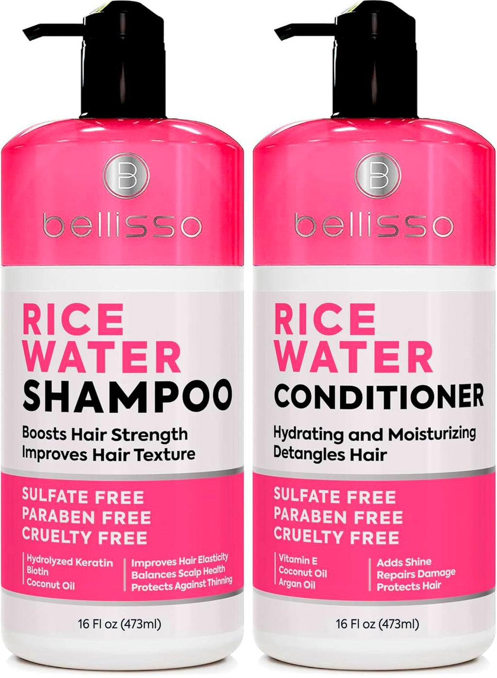 Bellisso Rice Water Shampoo and Conditioner Set – Sulfate Free, Volumizing for Thin Hair