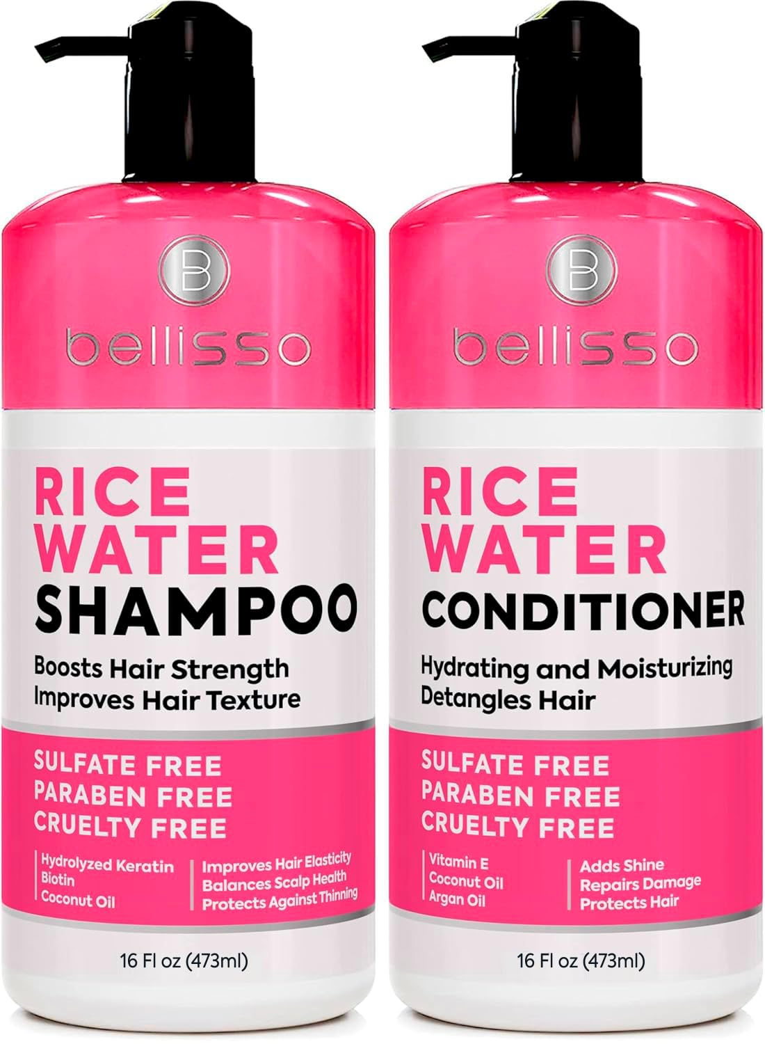Bellisso Rice Water Shampoo and Conditioner Set – Sulfate Free, Volumizing for Thin Hair