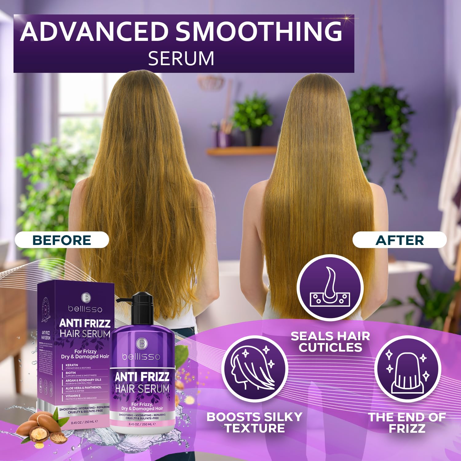 Bellisso Anti Frizz Hair Serum – Frizz Control & Humidity Protection – 8.45 Fl Oz