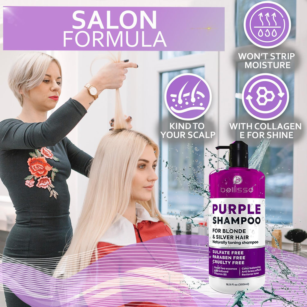 Bellisso Purple Shampoo – Toner for Blonde, Gray & White Hair | Sulfate & Paraben Free