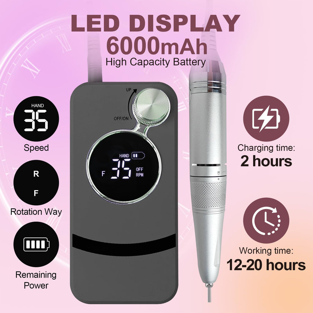 Belovedone Professional Nail Drill — 35000RPM Cordless Nail File for Home Salon