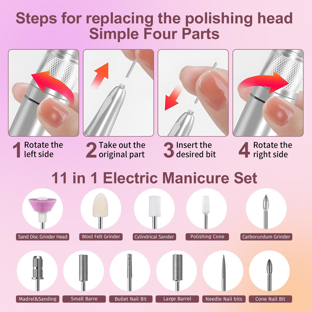 Belovedone Professional Nail Drill — 35000RPM Cordless Nail File for Home Salon