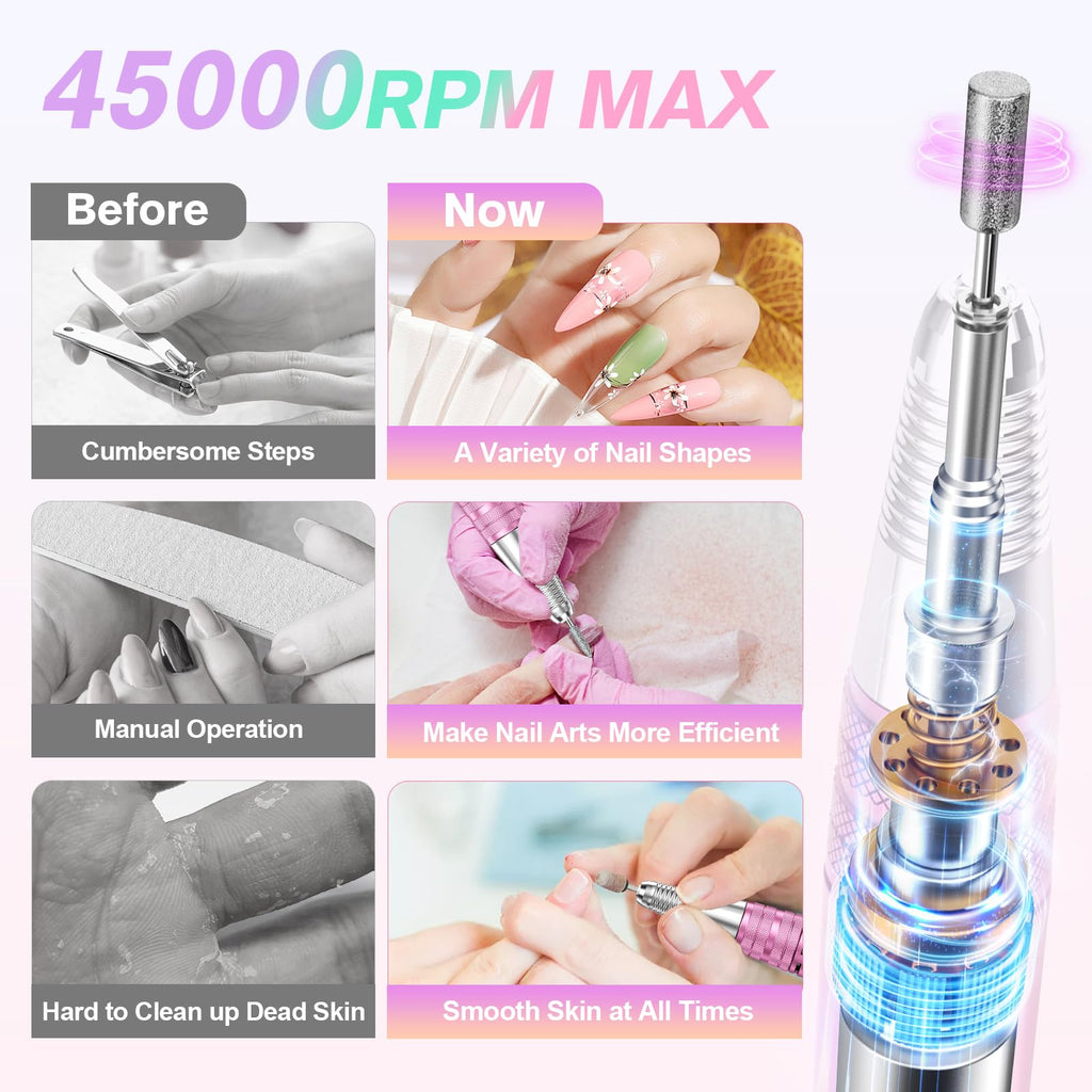 Beloving Portable Nail Drill 45000RPM – Cordless Nail File Kit (11 Bits, 50 Bands)